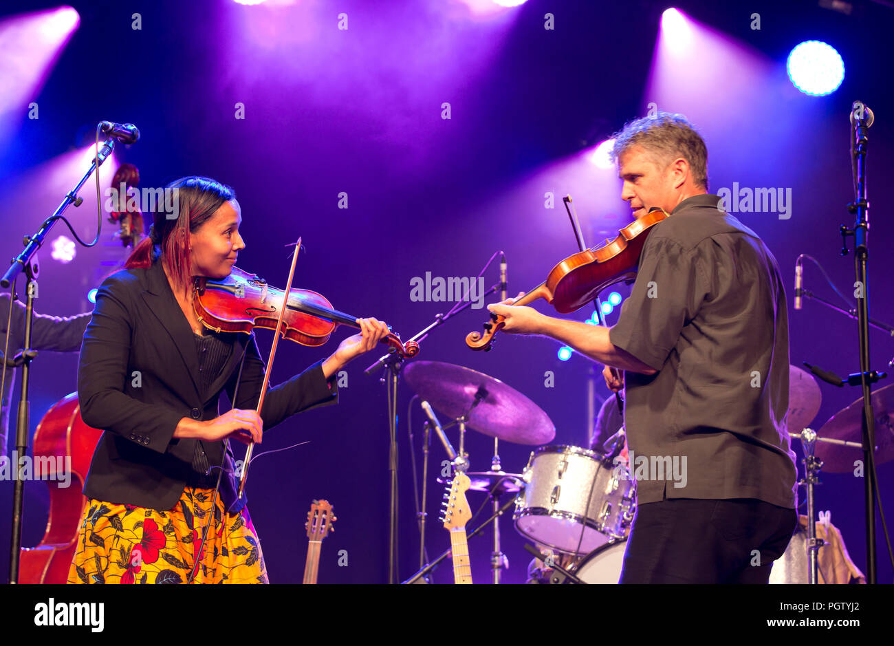 Cambridge UK 4.8.2018 Rhiannon Giddens performs on the Main stage on day two at Cambridge folk festival Stock Photo