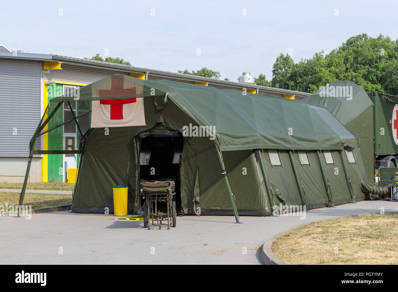 MUNSTER / GERMANY - JUNE 16, 2018: german military field hospital stands on a plate during open day in a barrack Stock Photo