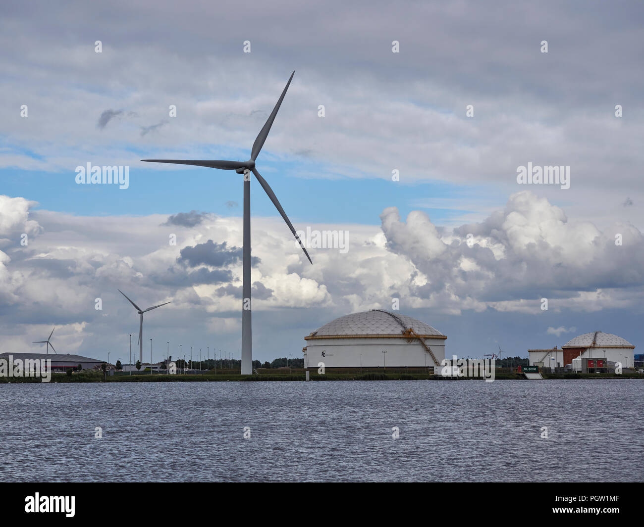One of the many large Wind Turbines seen at the Container Port at Den