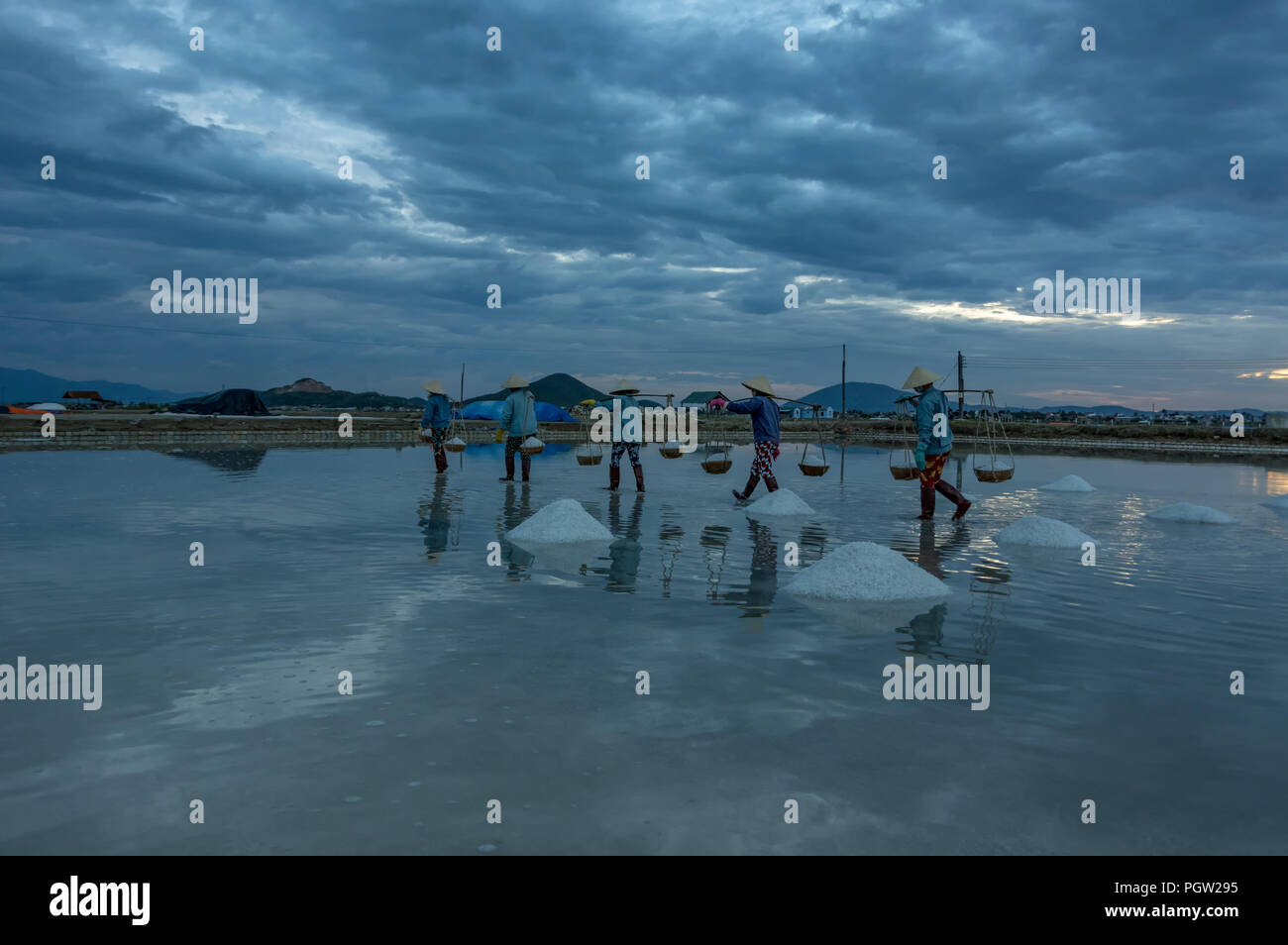 traditional villages made salt, salt production from the sea in Khanh Hoa, Vietnam Stock Photo