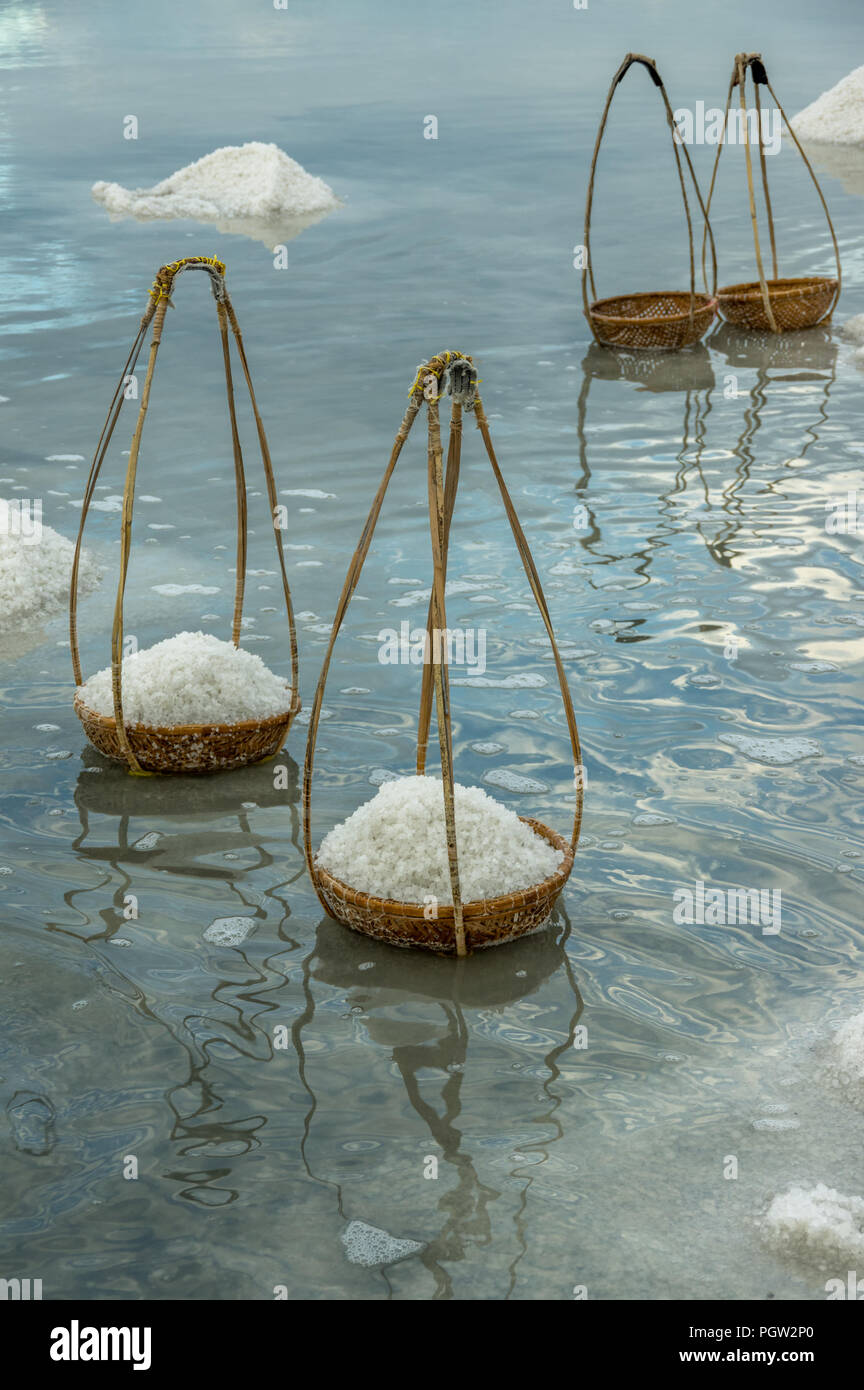 traditional villages made salt, salt production from the sea in Khanh Hoa, Vietnam Stock Photo