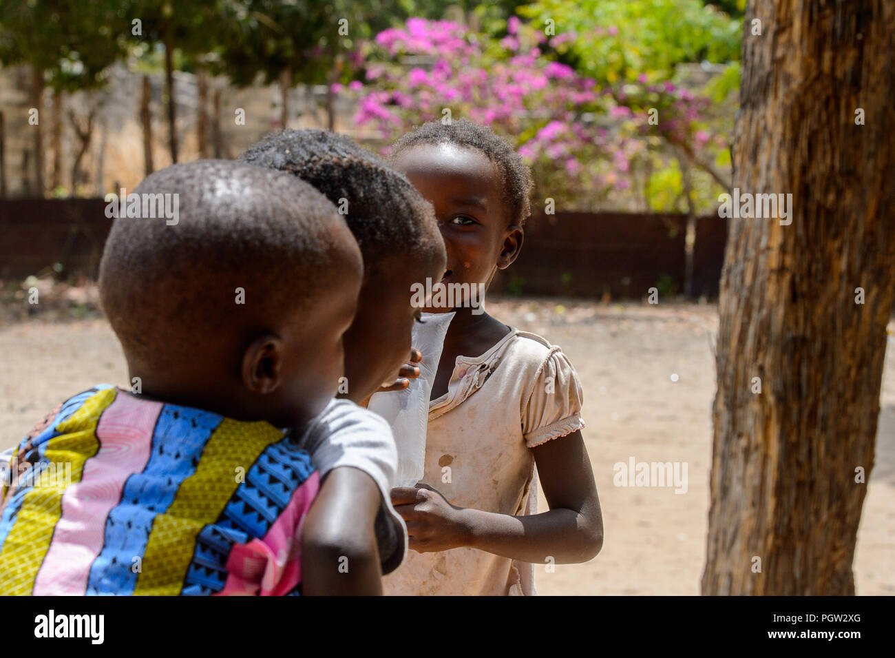 ORANGO ISLAND, GUINEA BISSAU - MAY 3, 2017: Unidentified Local Little ...