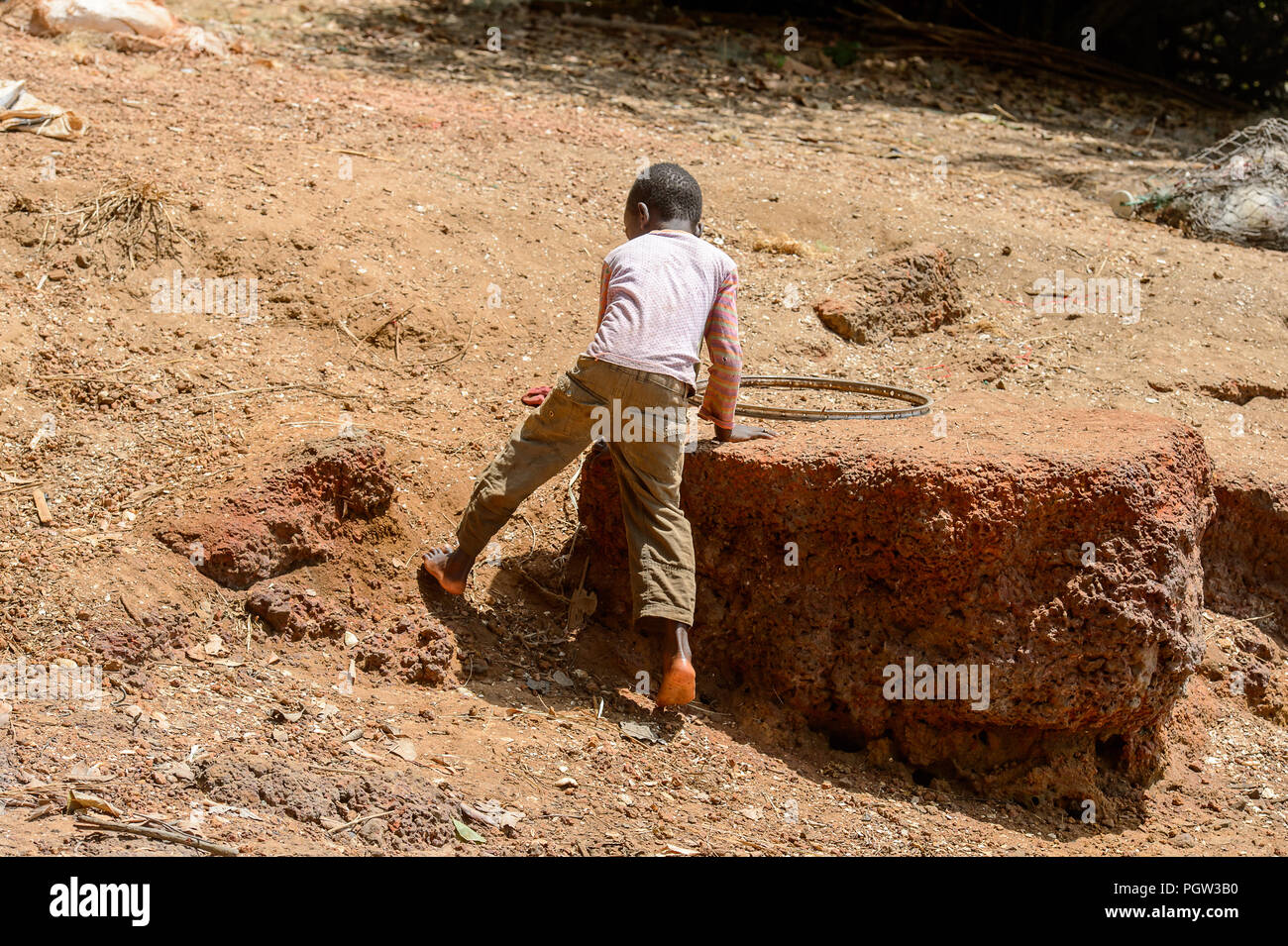 CANHABAQUE, GUINEA BISSAU - MAY 4, 2017: Unidentified local little boy