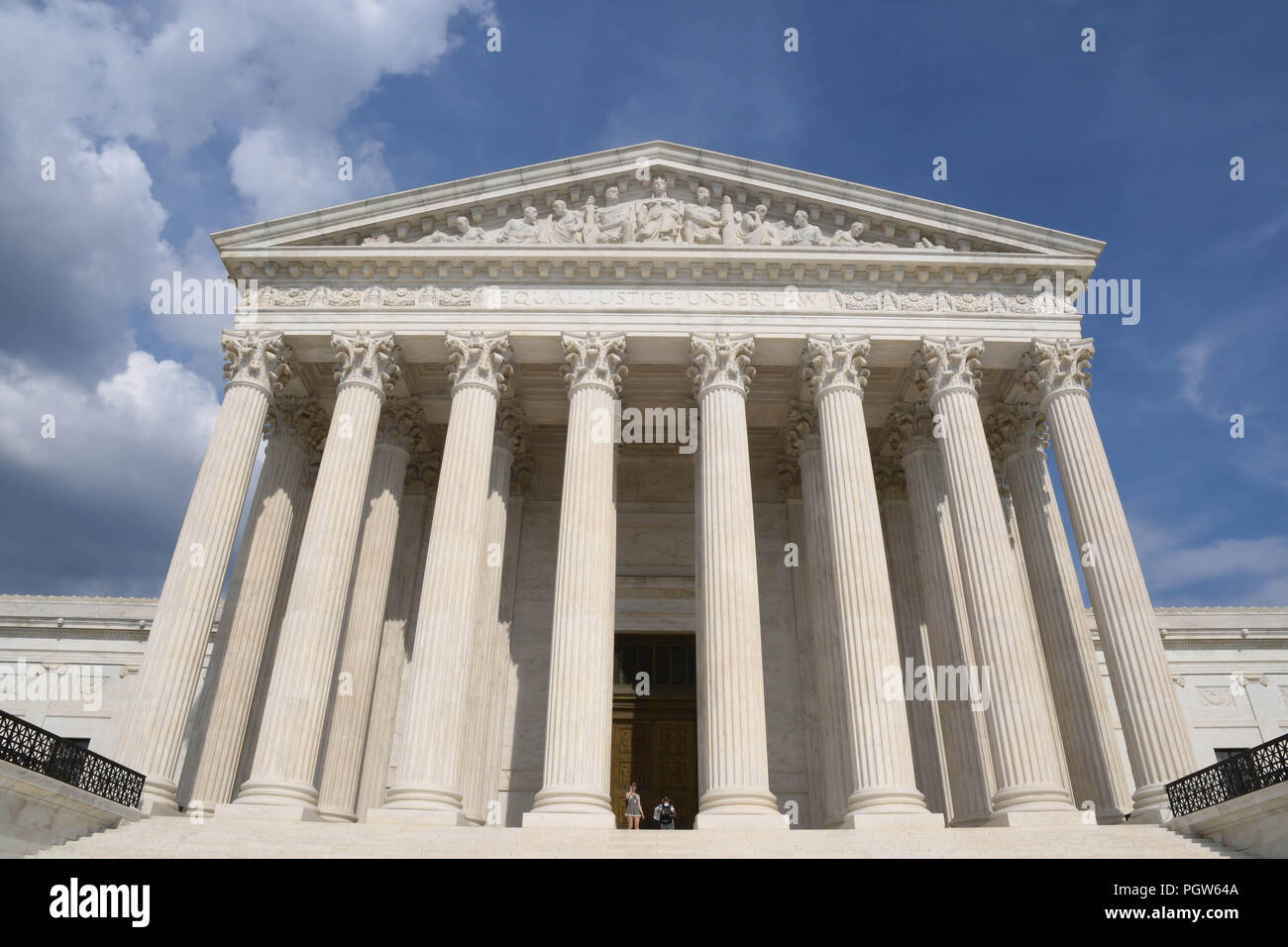The U.S. Supreme Court building in Washington, D.C., on a sunny afternoon in August. Stock Photo