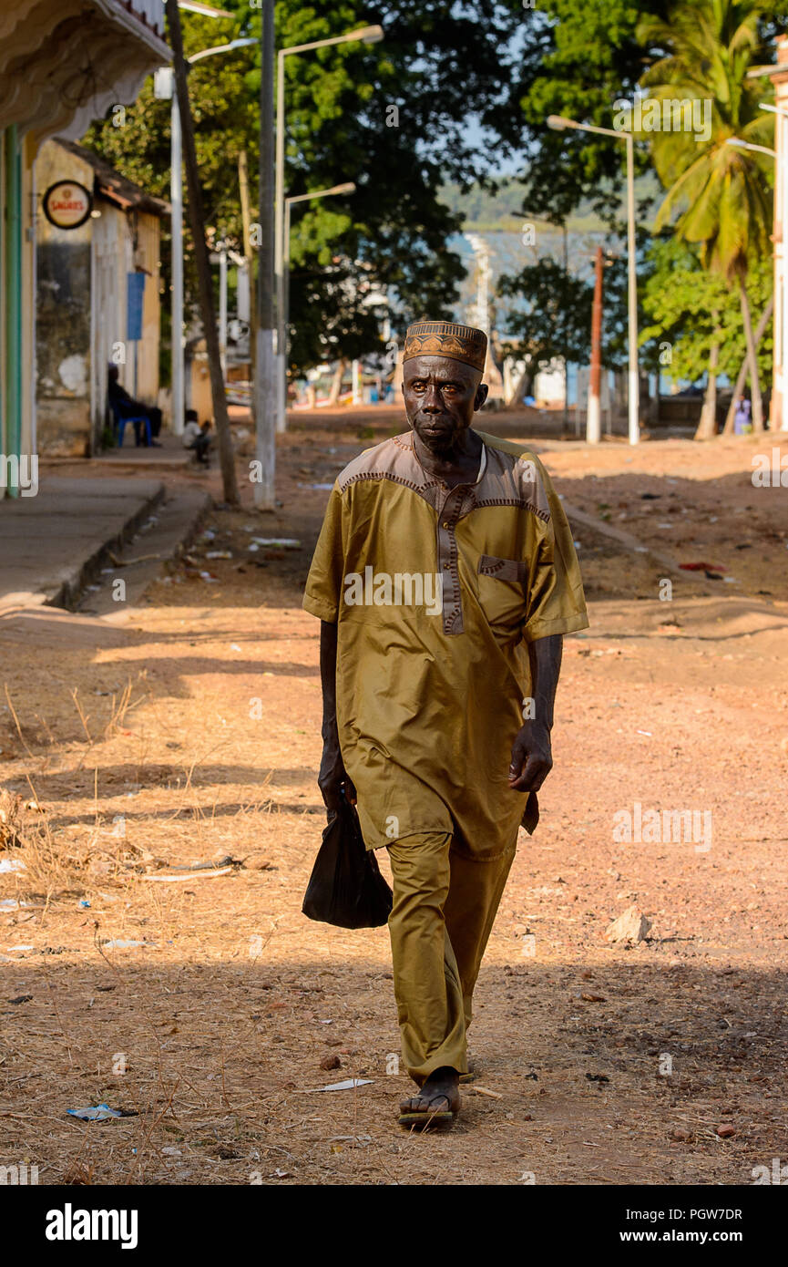 Bolama Island Guinea Bissau May 6 2017 Unidentified Local Man Walks Along The Street In The