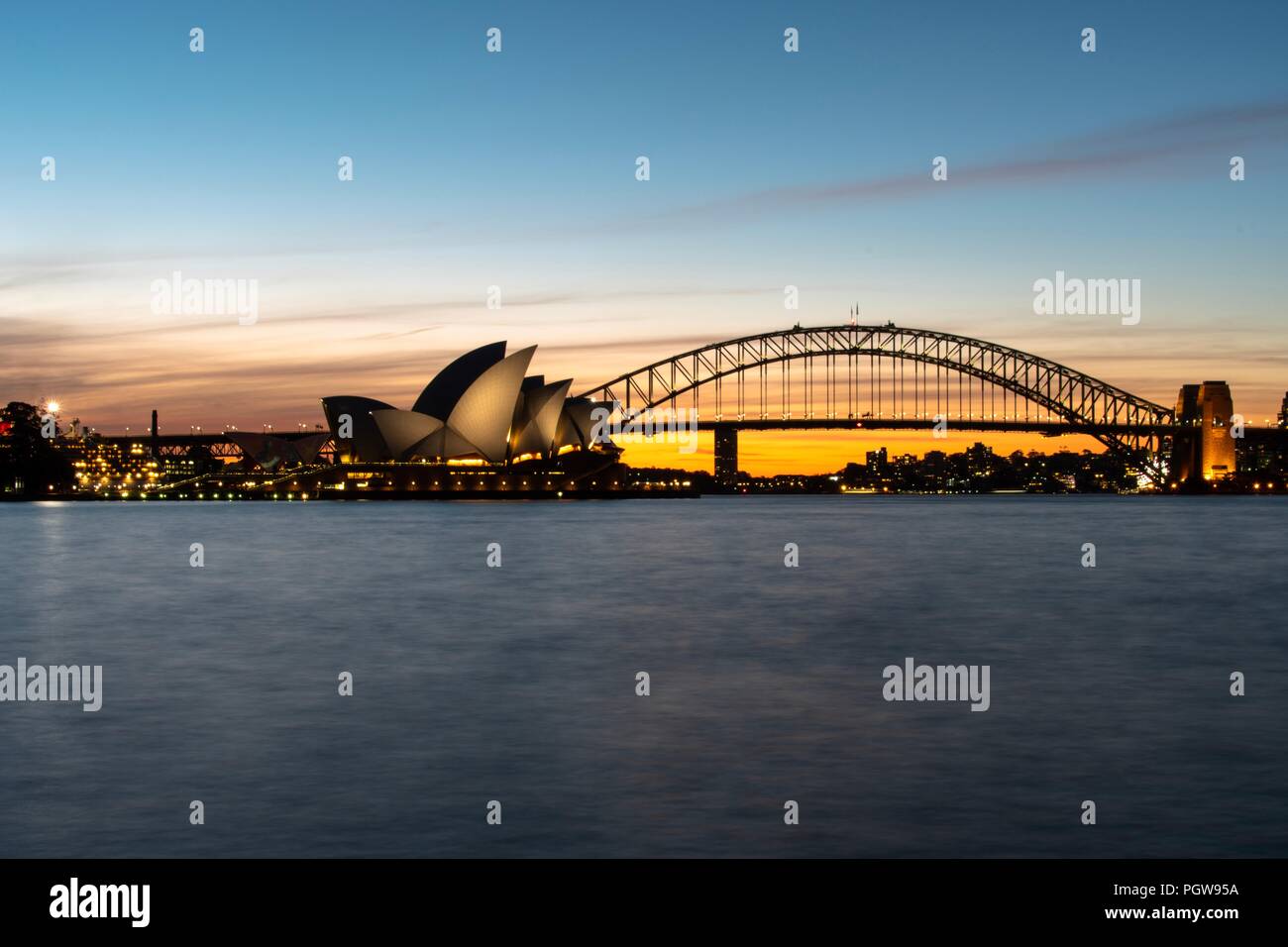 Sunset View of Sydney Harbour, with Harbour Bridge and Opera House ...