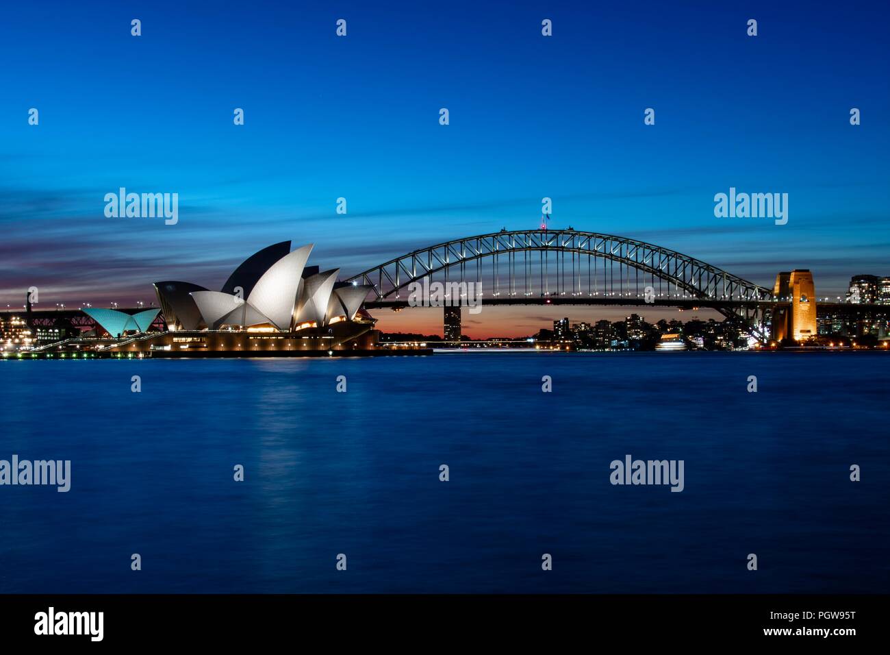 Sunset View of Sydney Harbour, with Harbour Bridge and Opera House ...