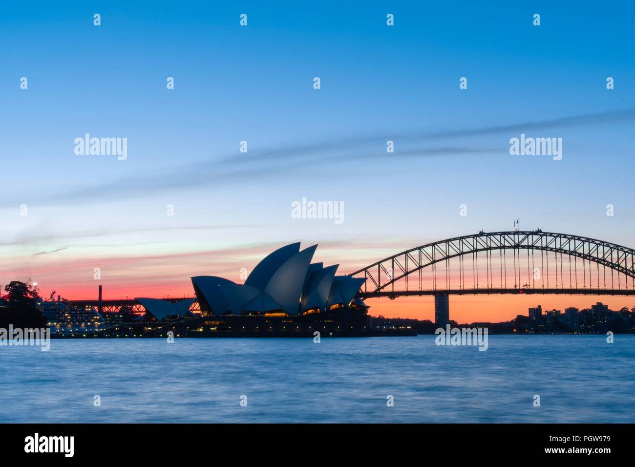 Sunset View of Sydney Harbour, with Harbour Bridge and Opera House ...