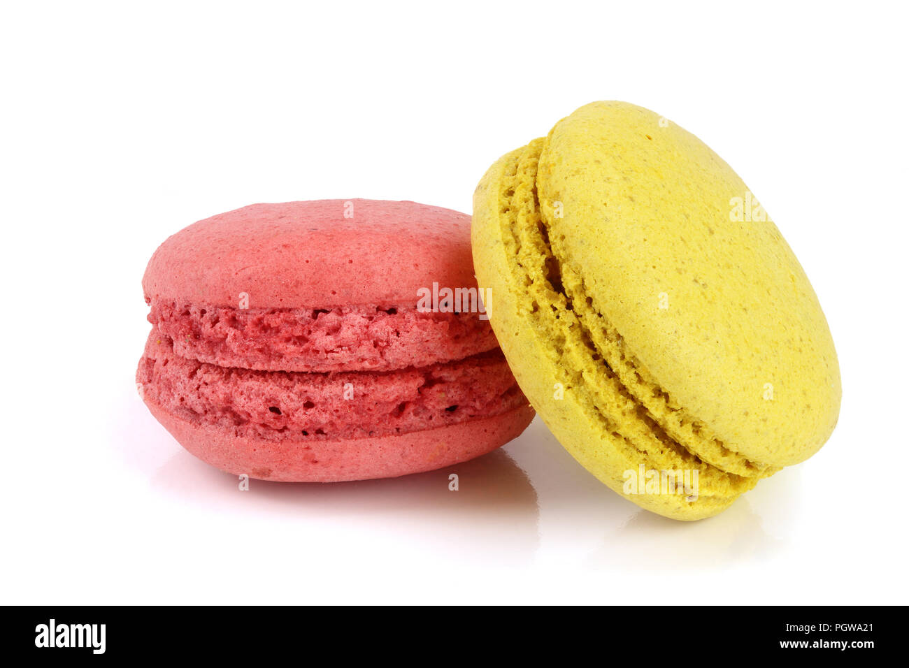 yellow and red macaroon isolated on white background closeup Stock