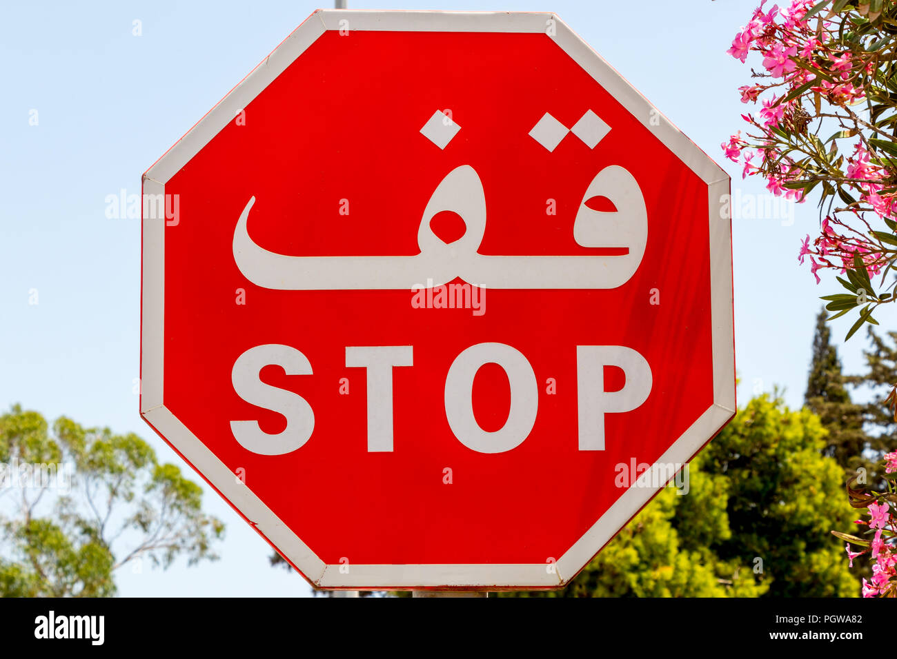 Road Sign In Arabic English High Resolution Stock Photography and