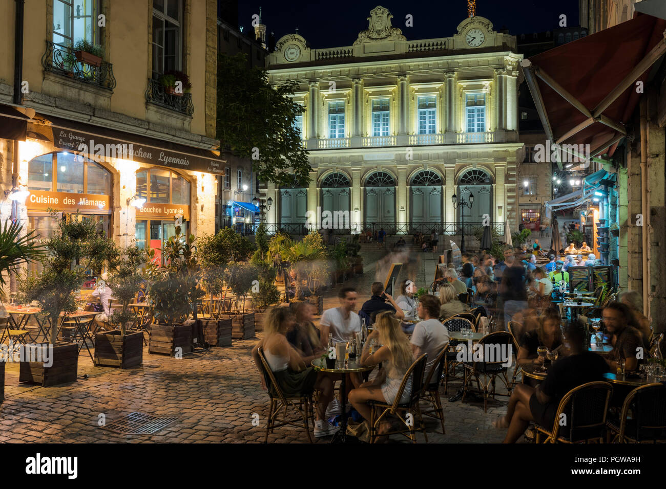 LYON, FRANCE- AUGUST 21, 2018: Bouchon -traditional local restaurant in Lyon where you eat specialties from Lyon and the region. There are 30 Bouchons Stock Photo