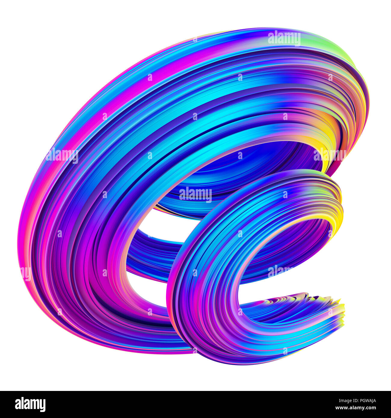 Neon and holographic colored 3d twisted shape. Stock Photo