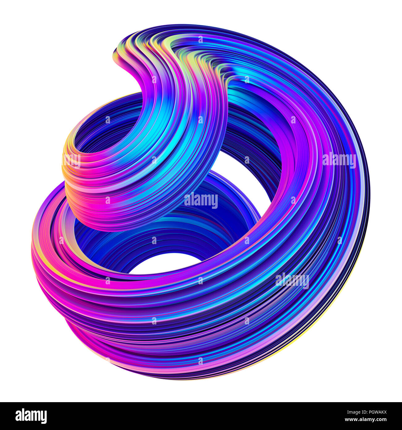 Abstract metallic holographic colored 3D fluid twisted shape. Stock Photo