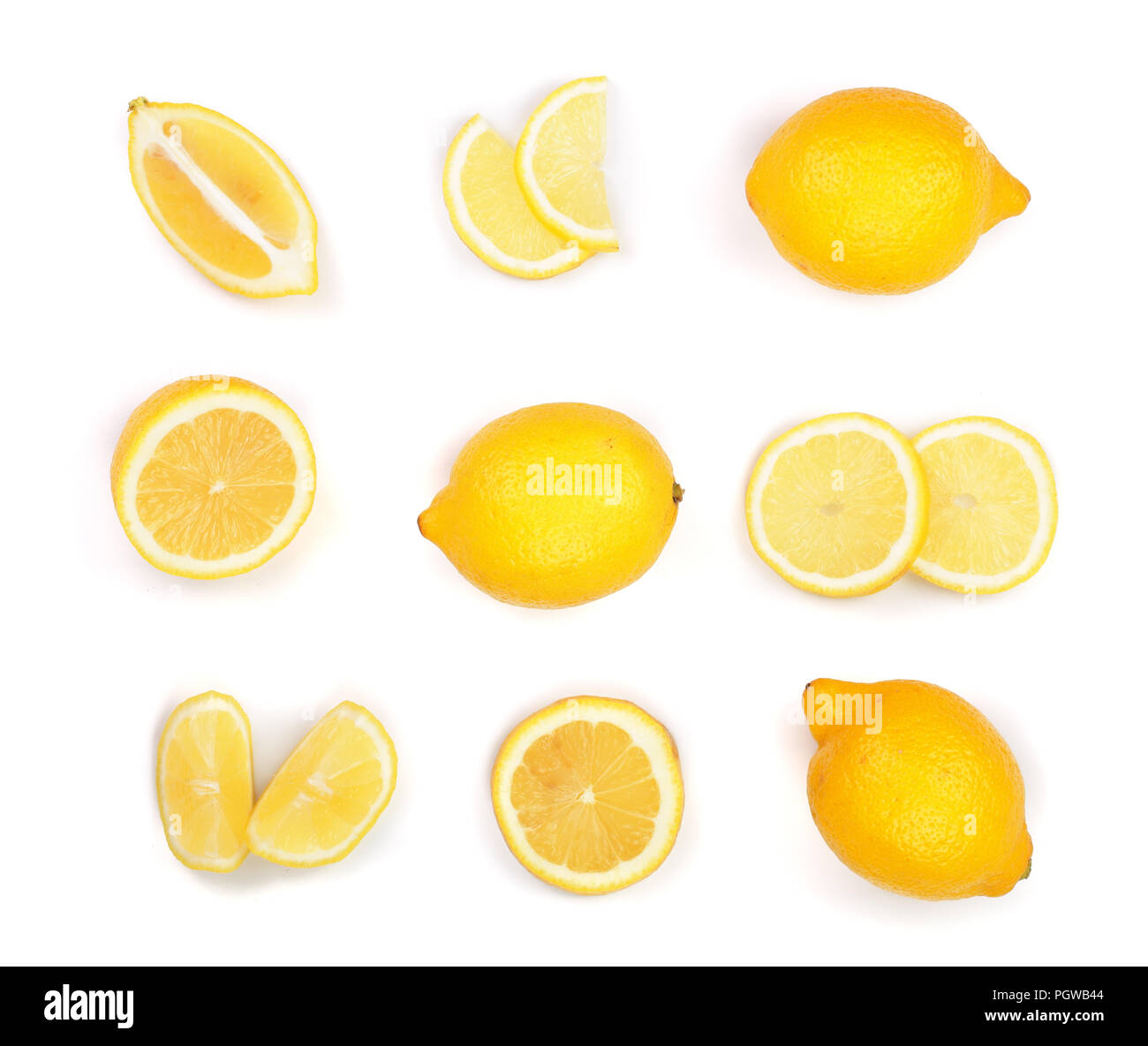Lemon isolated on white background. Seamless pattern with fruits. Top view. Flat lay Stock Photo