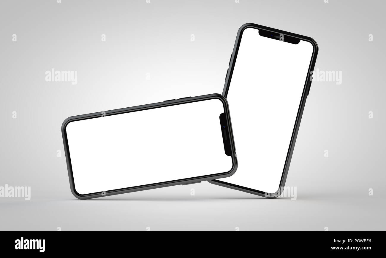 Modern frameless smartphone 3D mock up with blank white screen. 3D ...