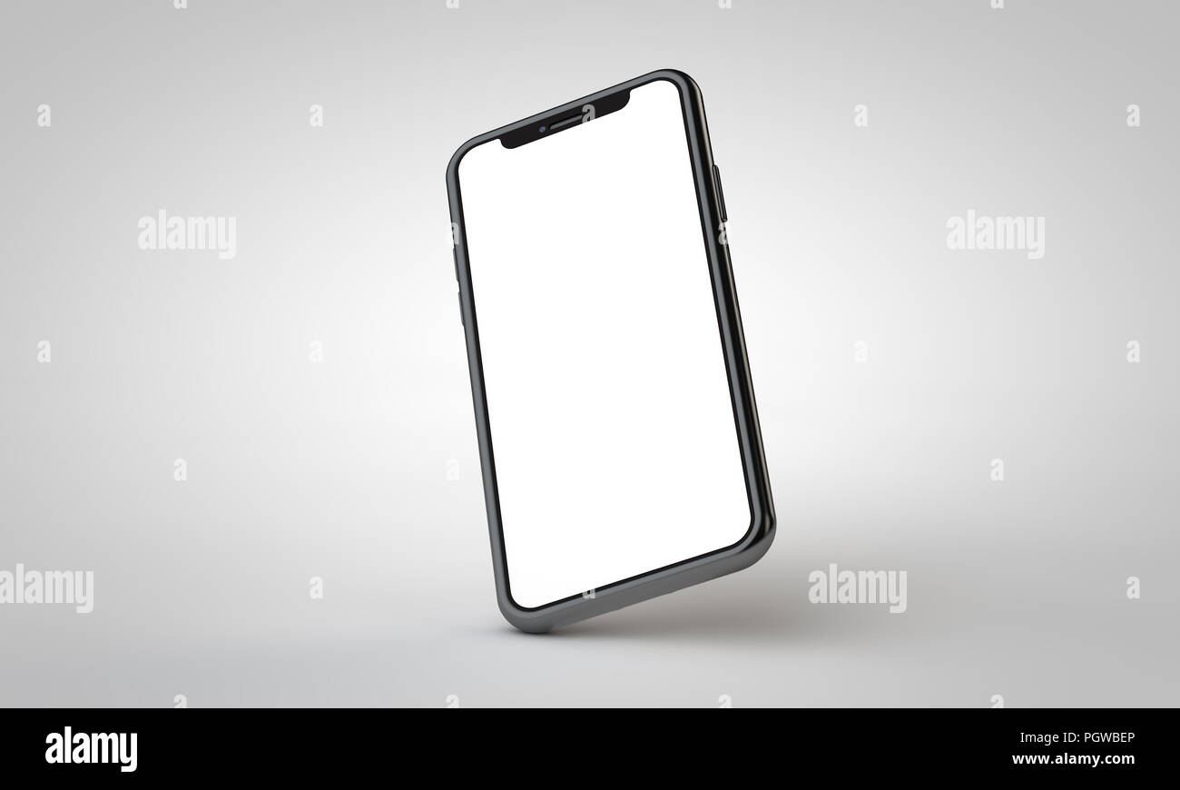 Modern frameless smartphone 3D mock up with blank white screen. 3D ...