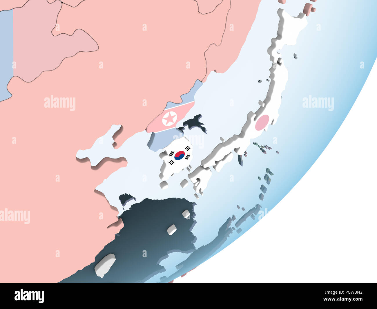 South Korea on bright political globe with embedded flag. 3D ...