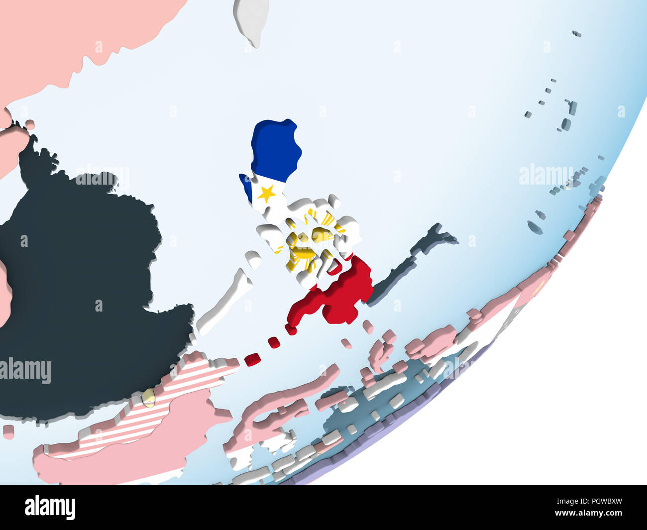 Philippines on bright political globe with embedded flag. 3D ...