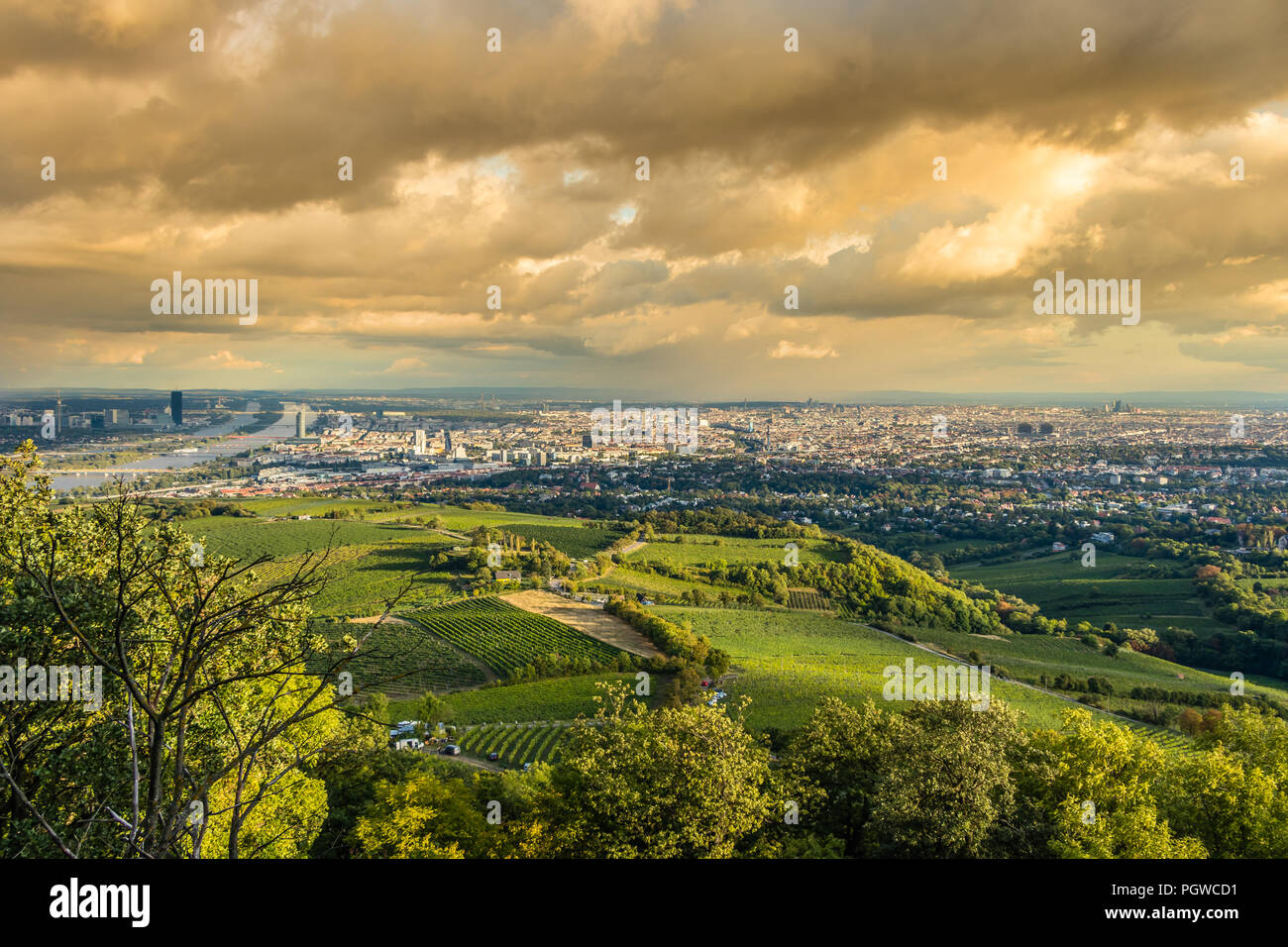 Vienna landscape from Kahlenberg mountain,Vienna, Austria Stock Photo