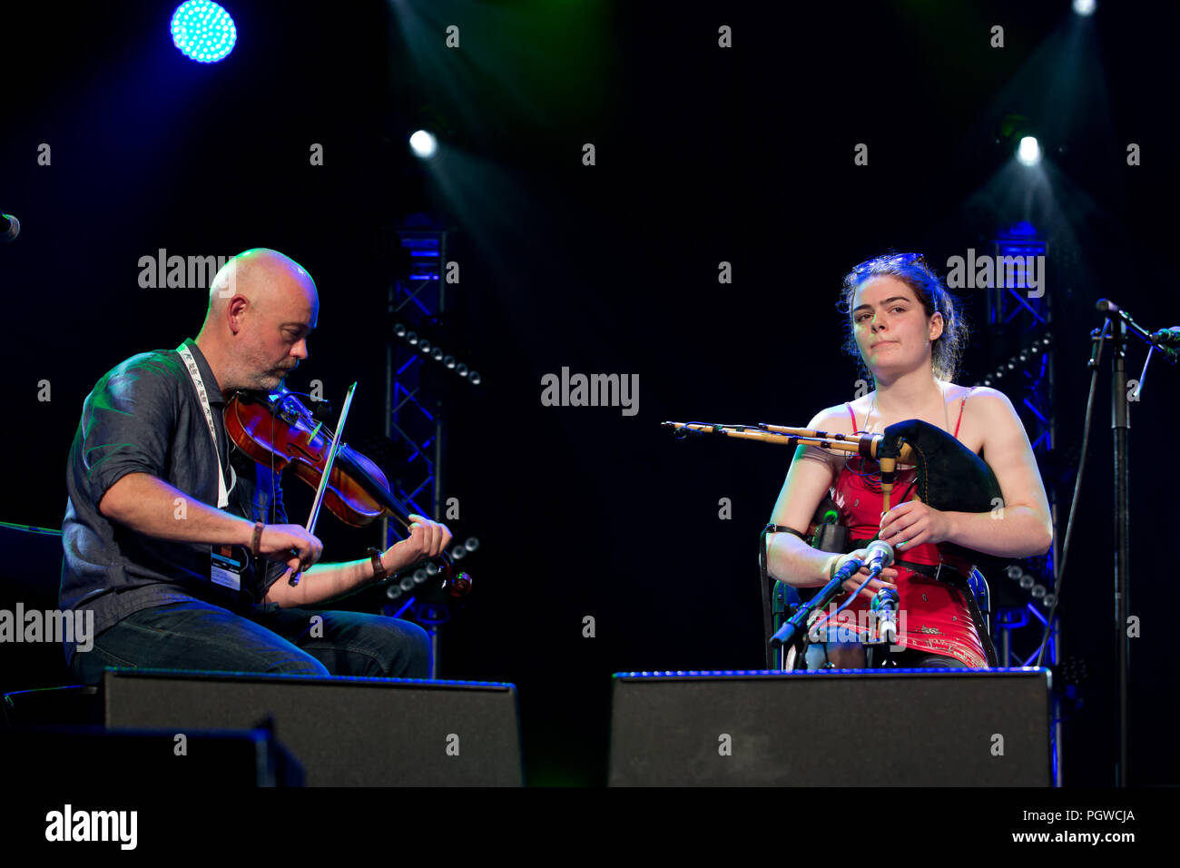 Brigehde Chaimbeul performs on the main stage on day one at Cambridge Folk Festival 3rd august 2018 Stock Photo