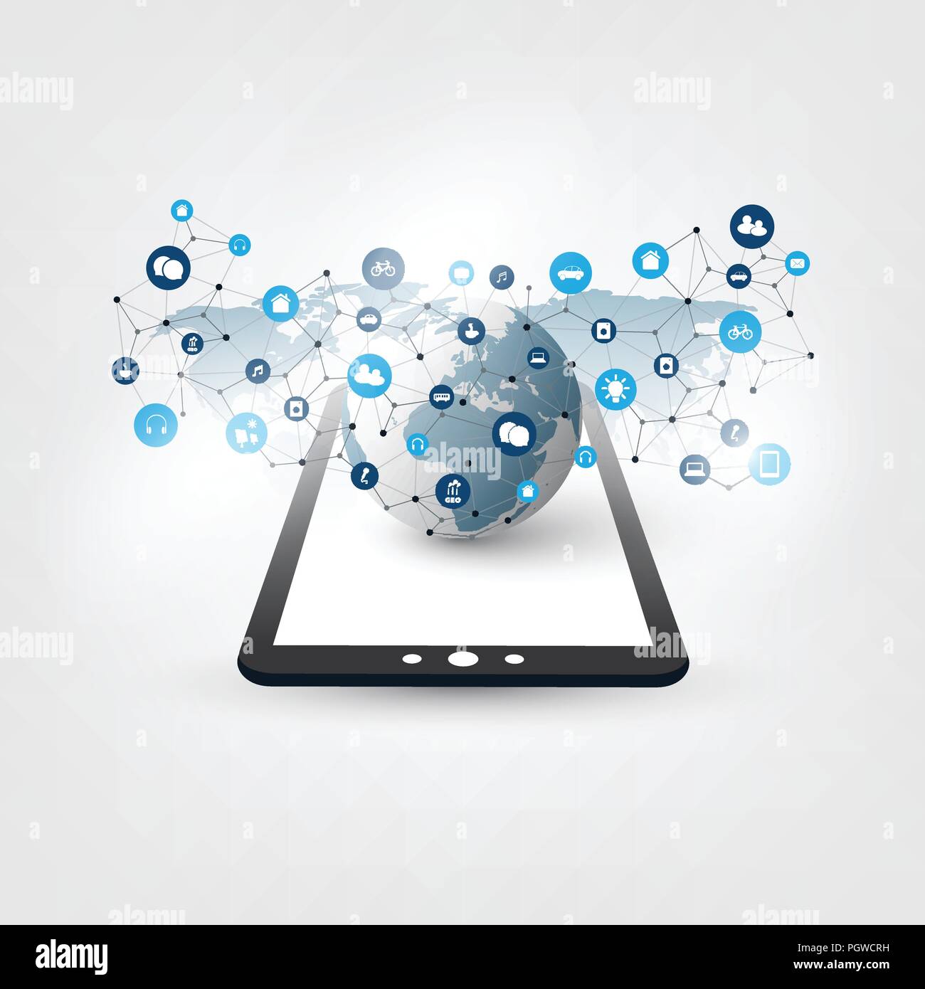 Internet of Things, Cloud Computing Design Concept with Icons - Global ...