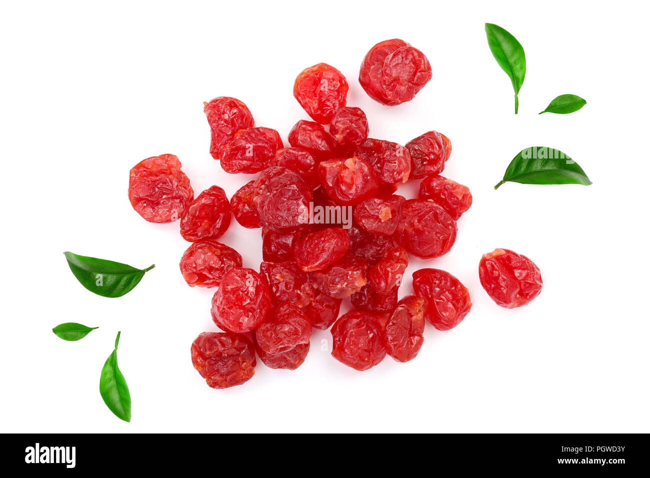 Dried cherry isolated on white background. Top view. Flat lay Stock