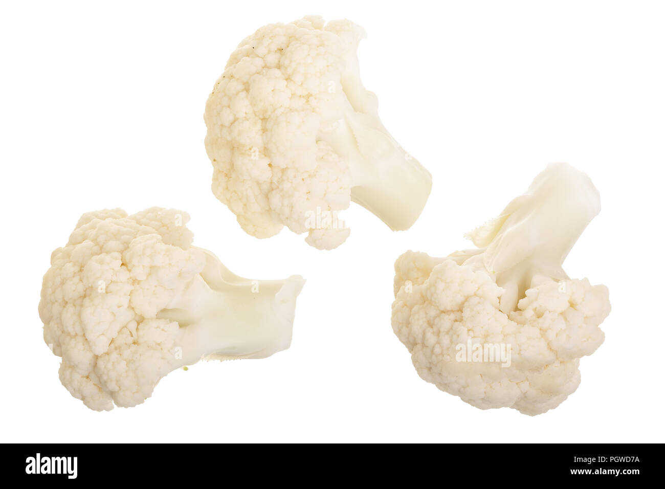 Piece of cauliflower isolated on white background without a shadow. Top view. Flat lay Stock Photo