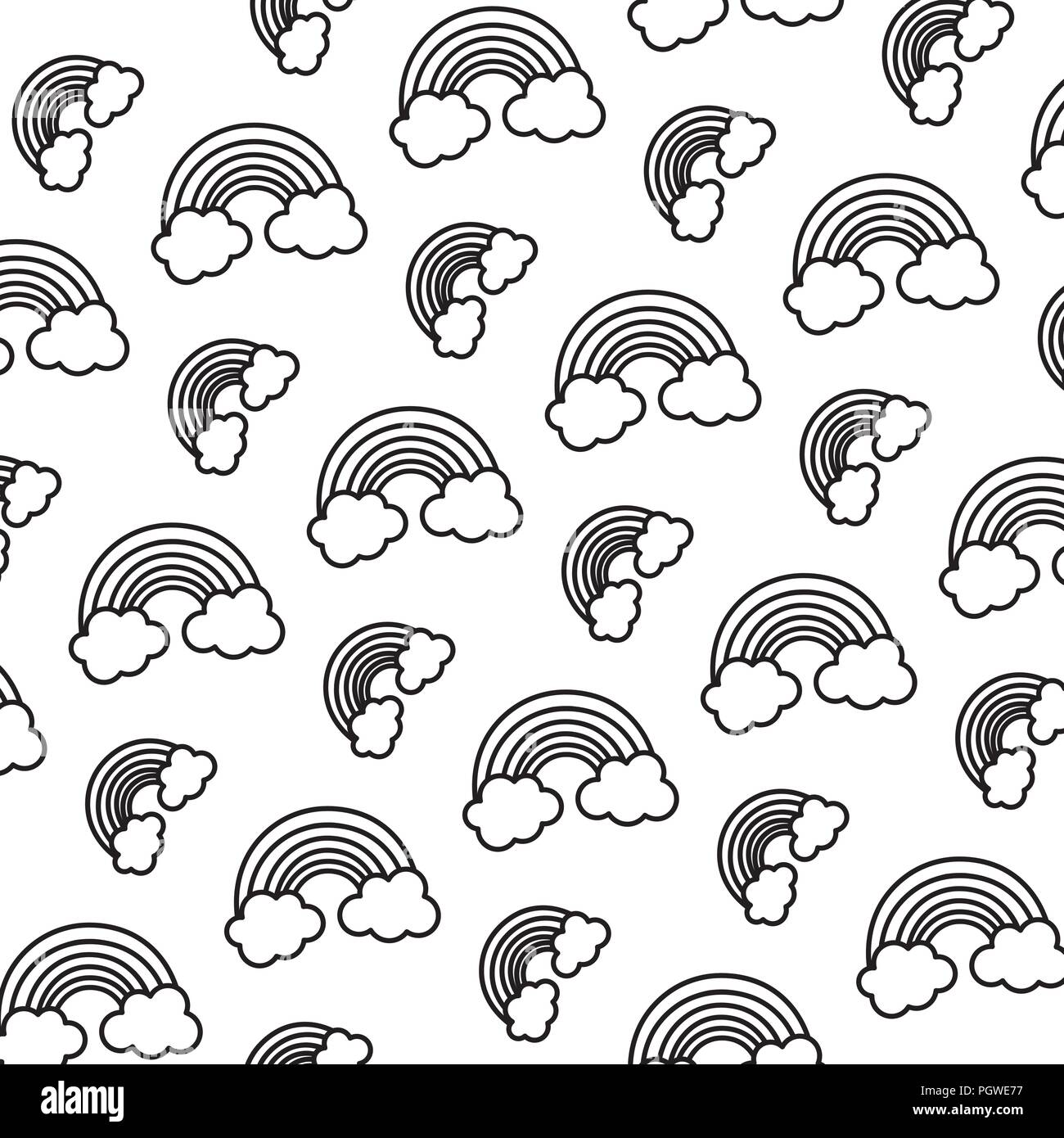 line beauty rainbow with fluffy clouds background Stock Vector Image ...
