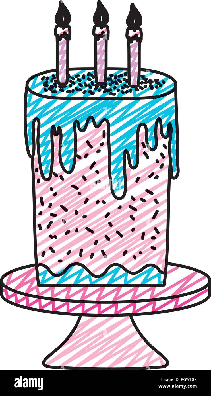 doodle sweet cake with burning candles in the table Stock Vector Image ...