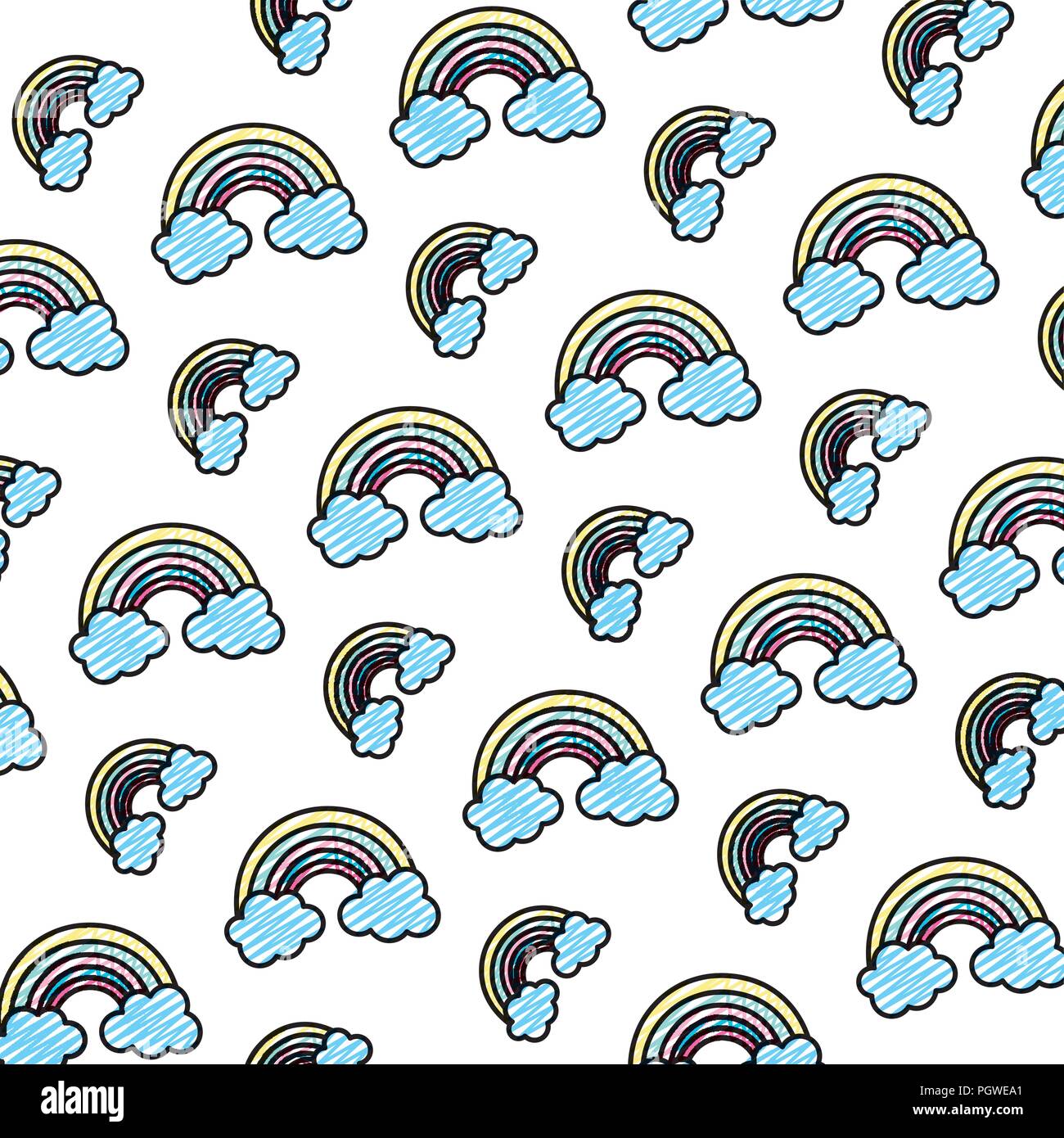 doodle beauty rainbow with fluffy clouds background Stock Vector Image ...
