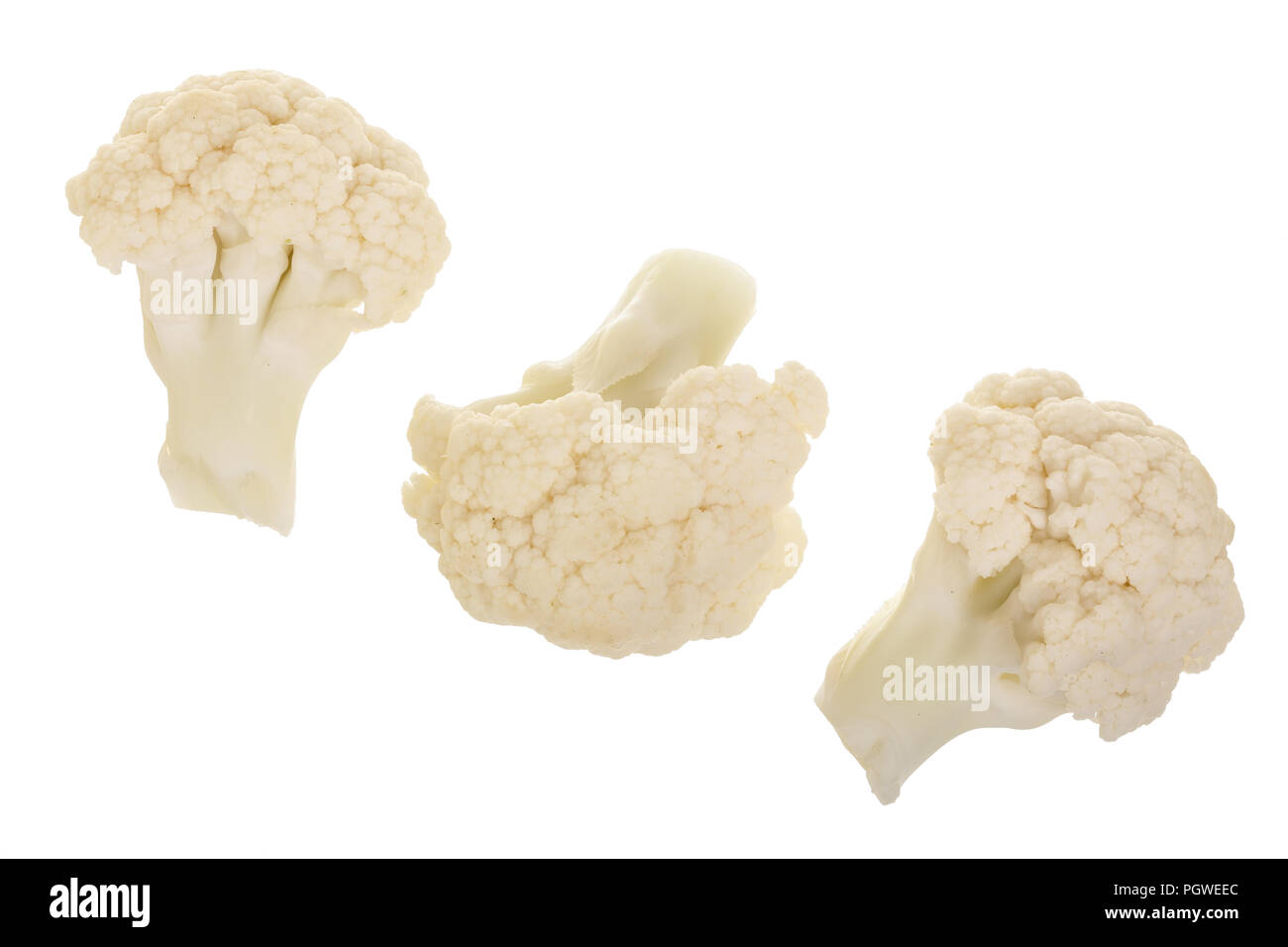 Piece of cauliflower isolated on white background without a shadow. Top view. Flat lay Stock Photo