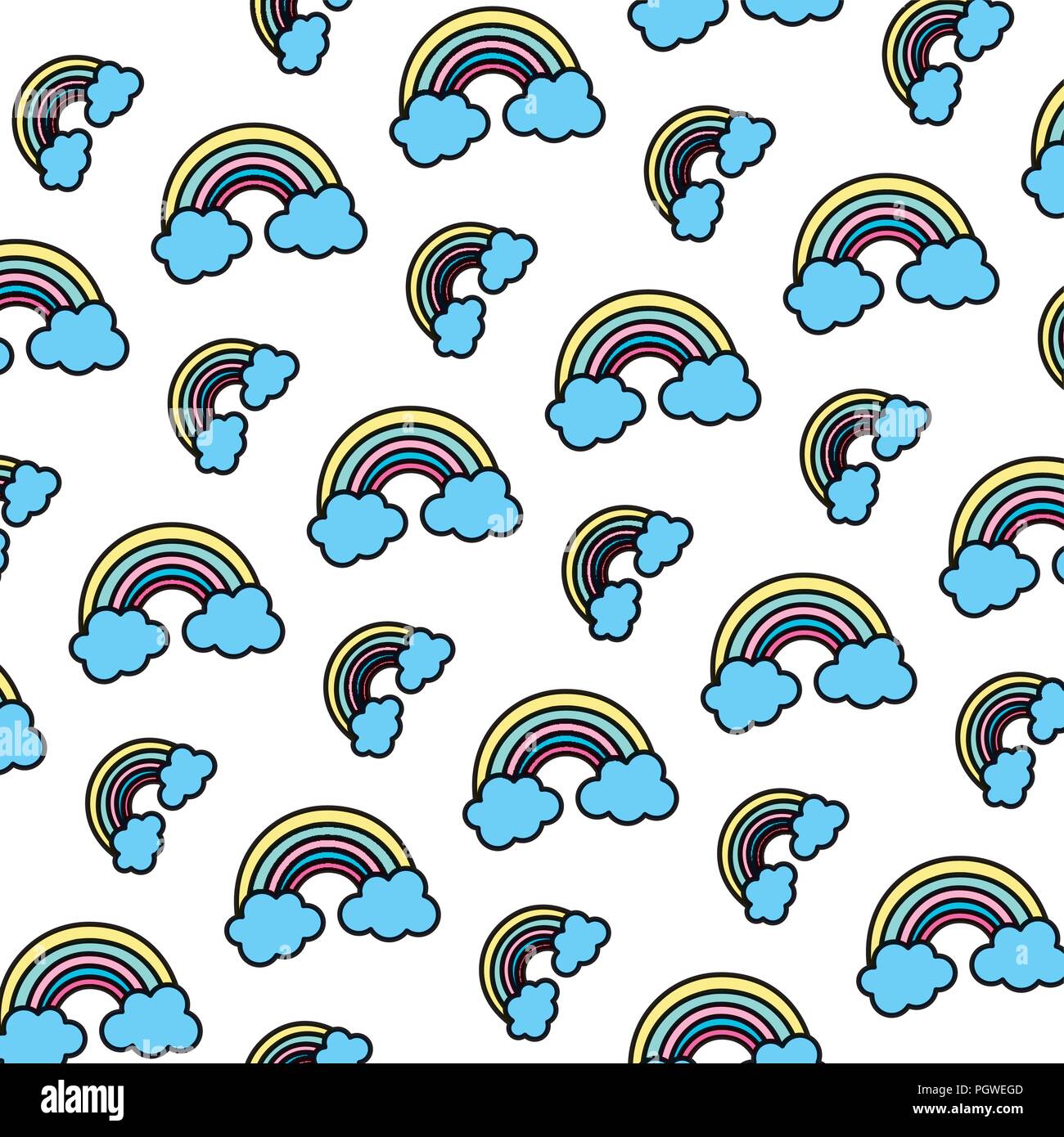 color beauty rainbow with fluffy clouds background Stock Vector Image ...