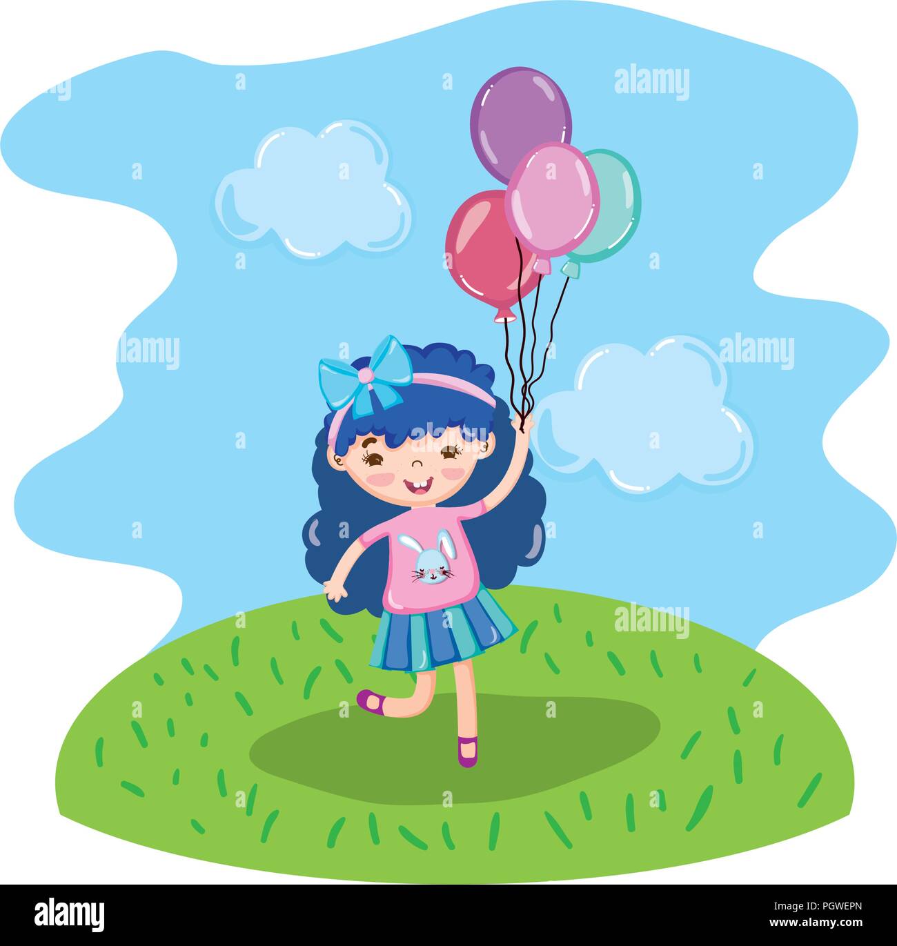 cute girl child with balloons in the landscape Stock Vector Image & Art ...