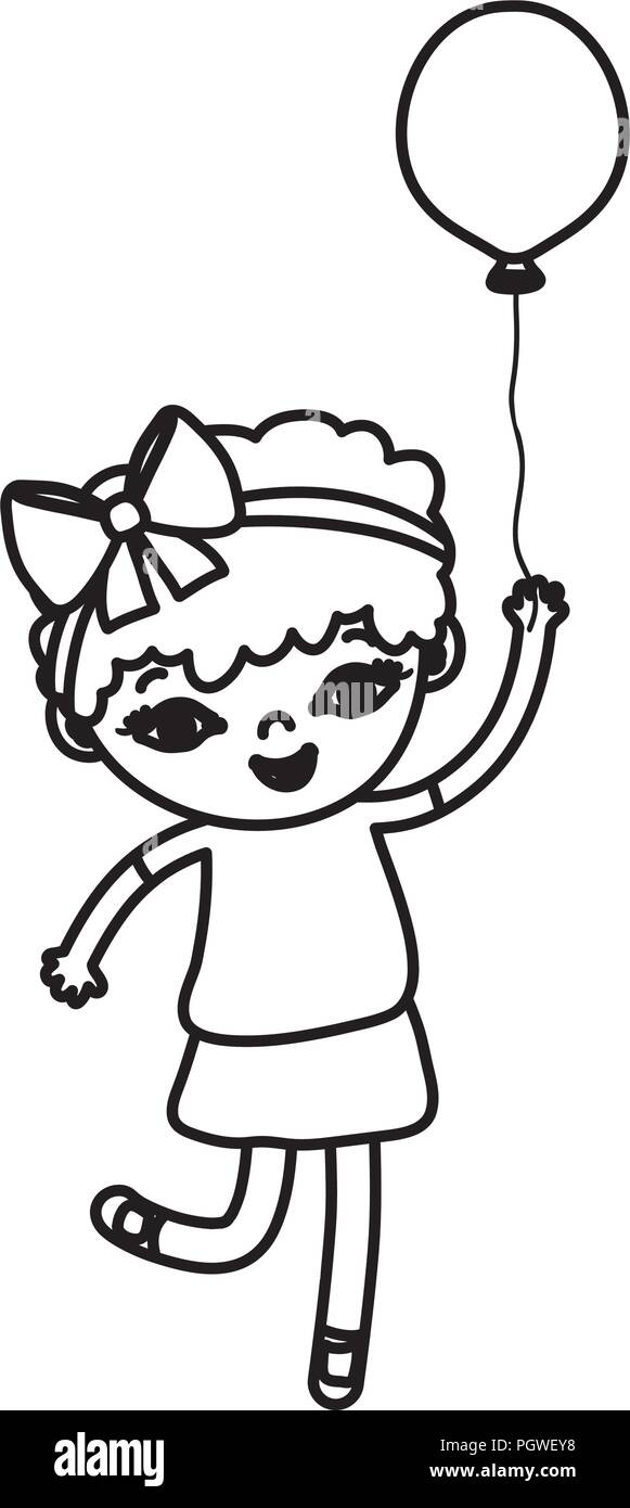 Line Girl Child With Curly Short Hair And Balloon Stock Vector Art