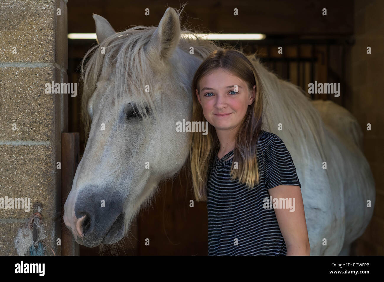 The Bond between Young Girl and Horse Stock Photo
