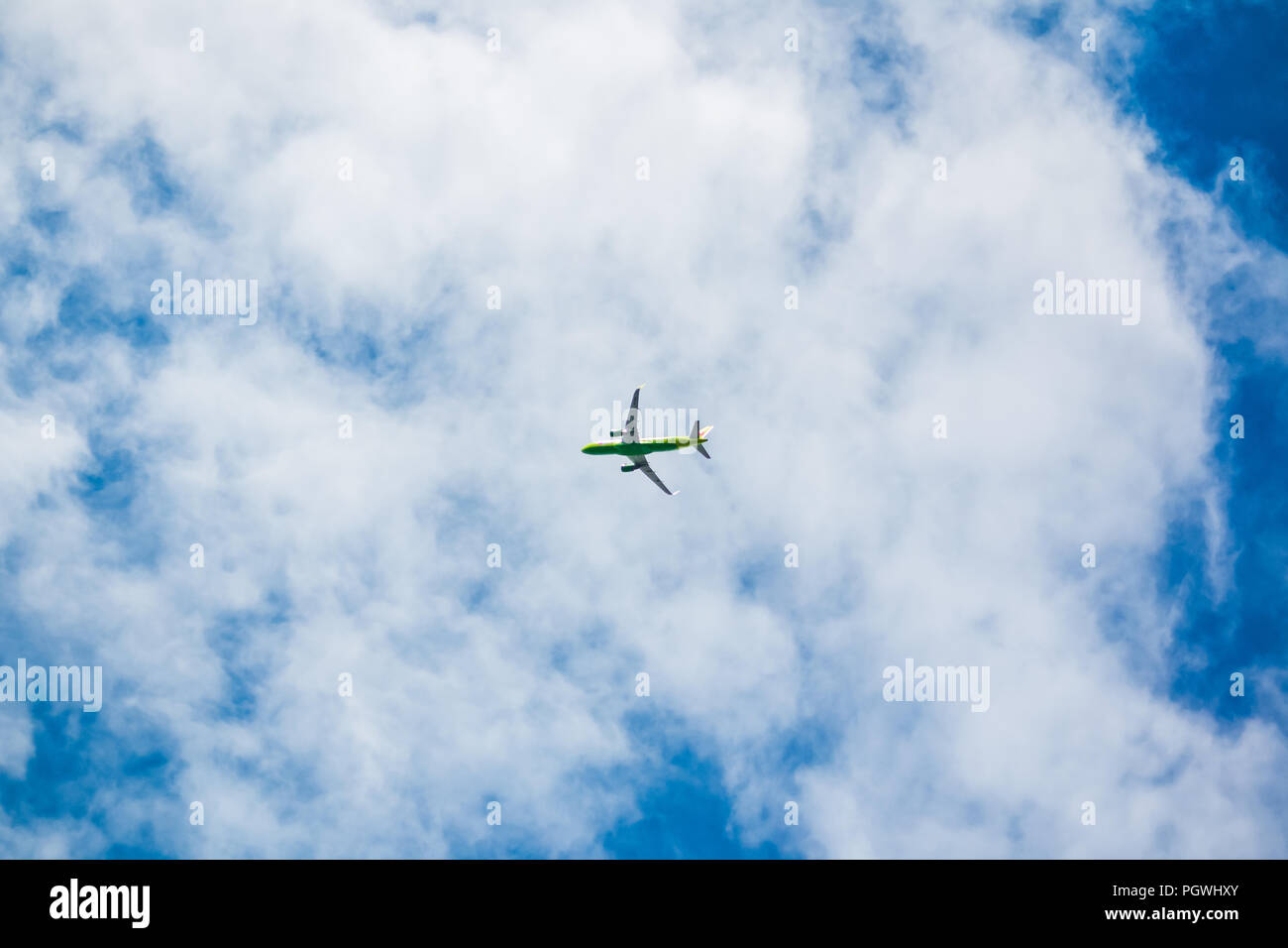 VLADIVOSTOK, RUSSIA - AUGUST 26, 2018: Airplane Airbus A320 of S7 company in the sky Stock Photo