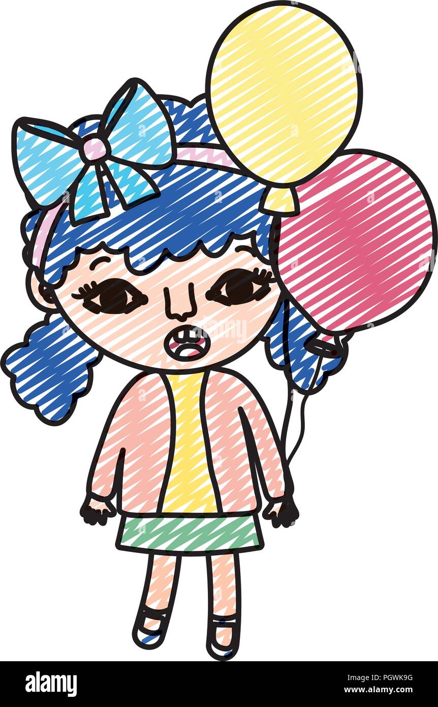 doodle girl child with two tails and balloons Stock Vector Image & Art ...
