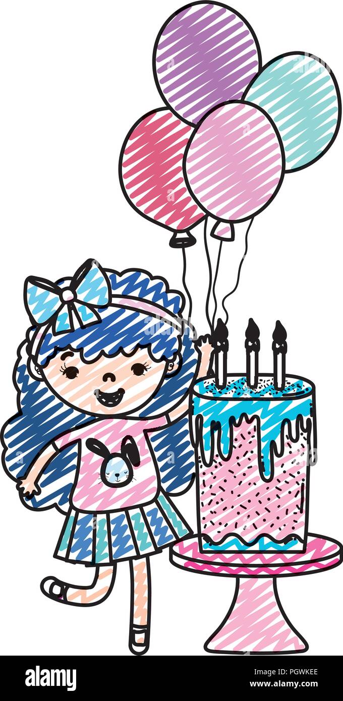 doodle girl child with balloons and sweet cake Stock Vector Image & Art ...