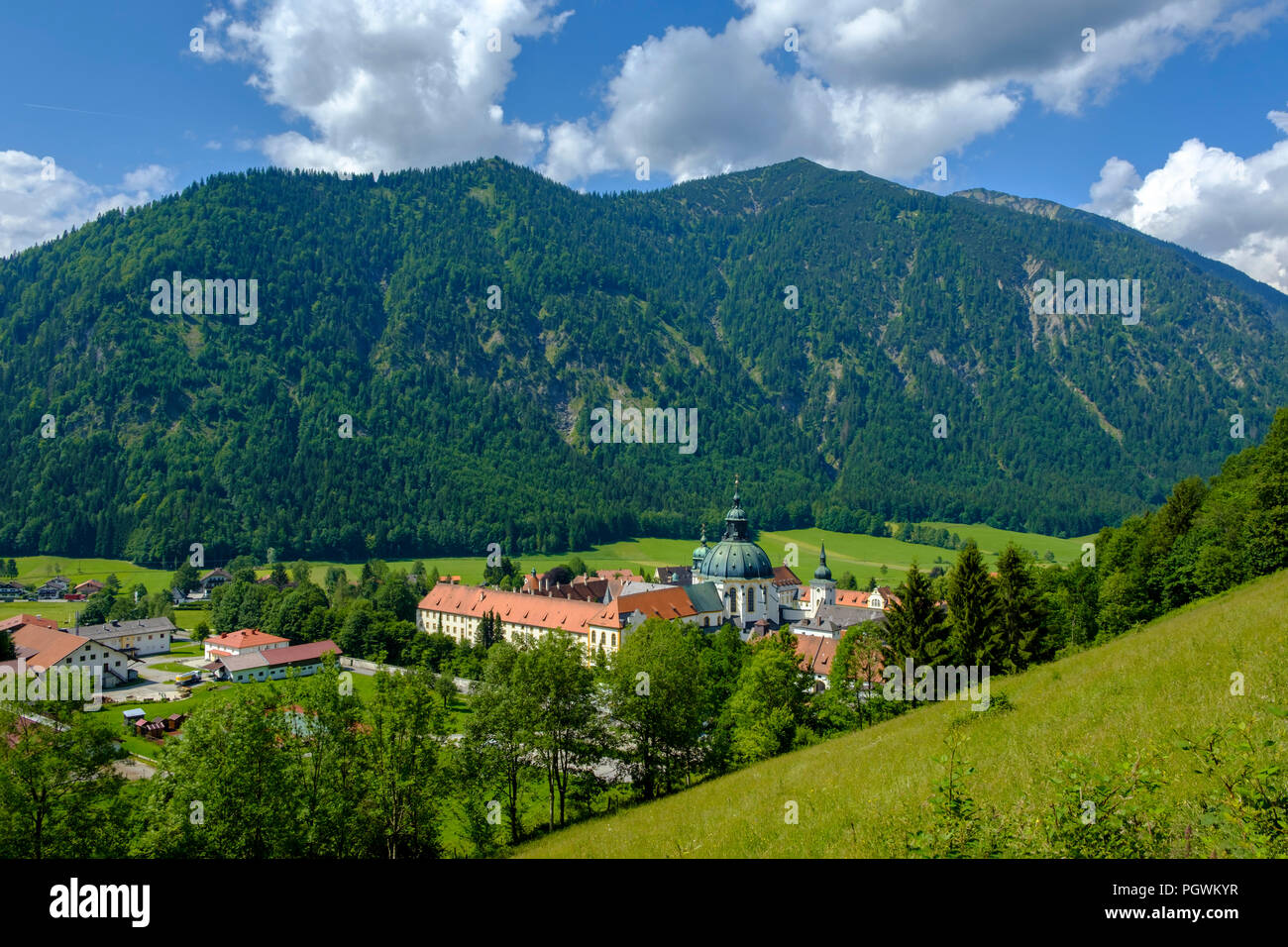 Ettal monastery, Baroque Benedictine abbey, Ettal, Ammergau Alps, Chiemgau, Upper Bavaria, Bavaria, Germany Stock Photo