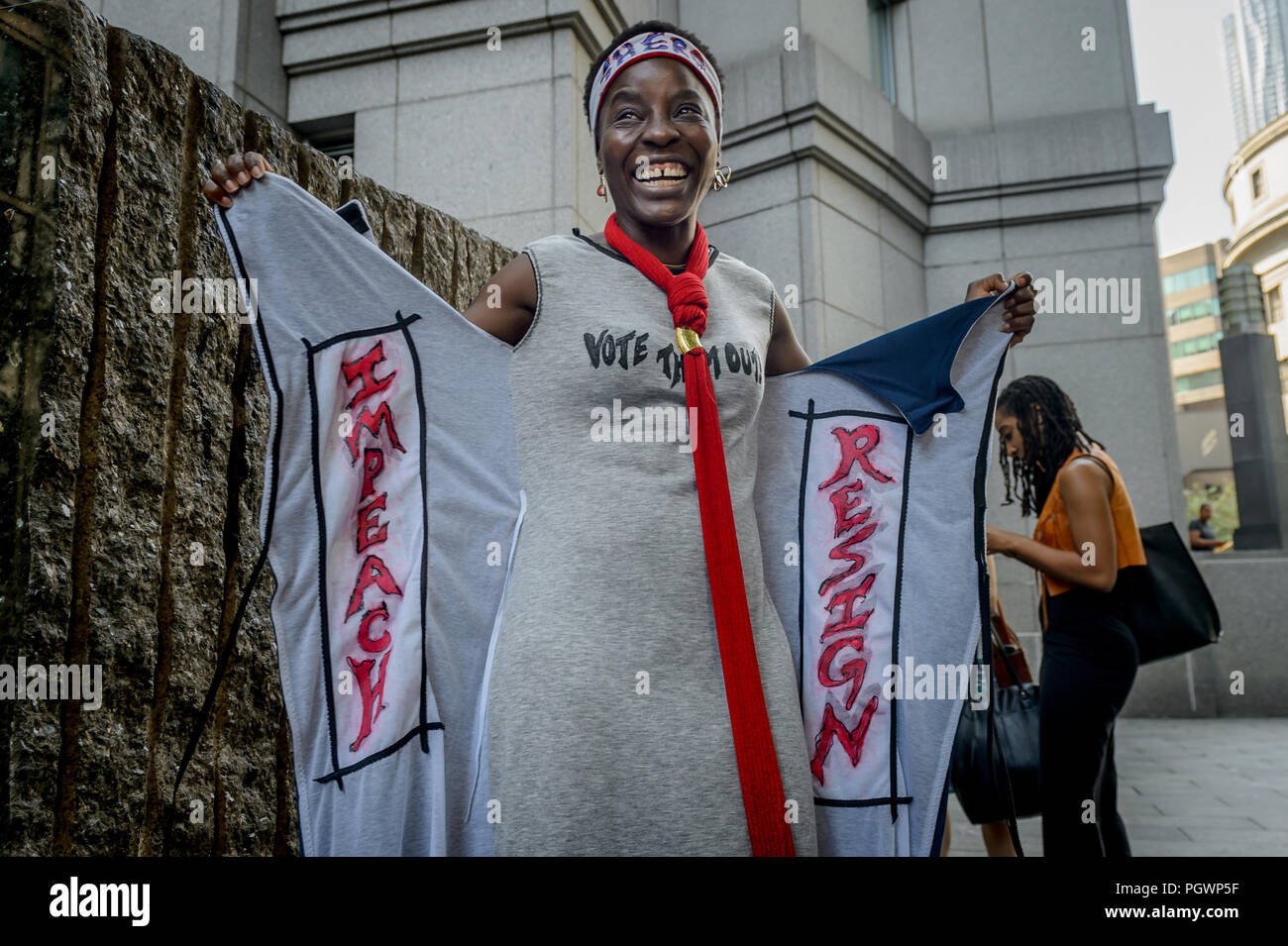 New York, United States. 28th Aug, 2018. Patricia Okoumou, Statue of Liberty climber - Patricia Okoumou, the woman who scaled the Statue of Liberty, headed back to court on August 28, 2018 for a procedural hearing to schedule Okoumou's trial date for early November. Credit: Erik McGregor/Pacific Press/Alamy Live News Stock Photo