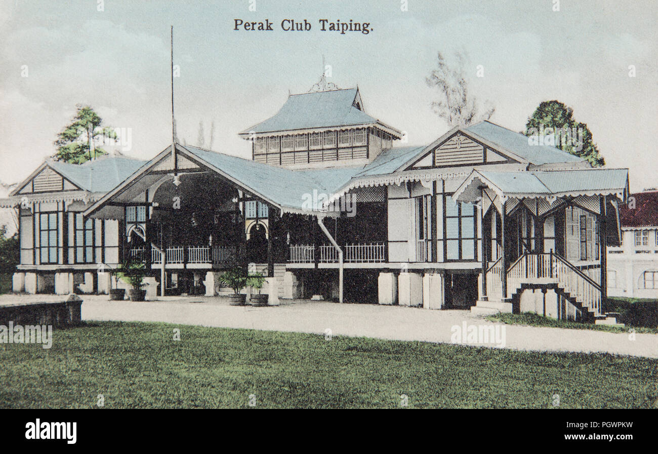 Perak Club, Taiping Malaysia, unknown photographer, c1910 postcard. Stock Photo