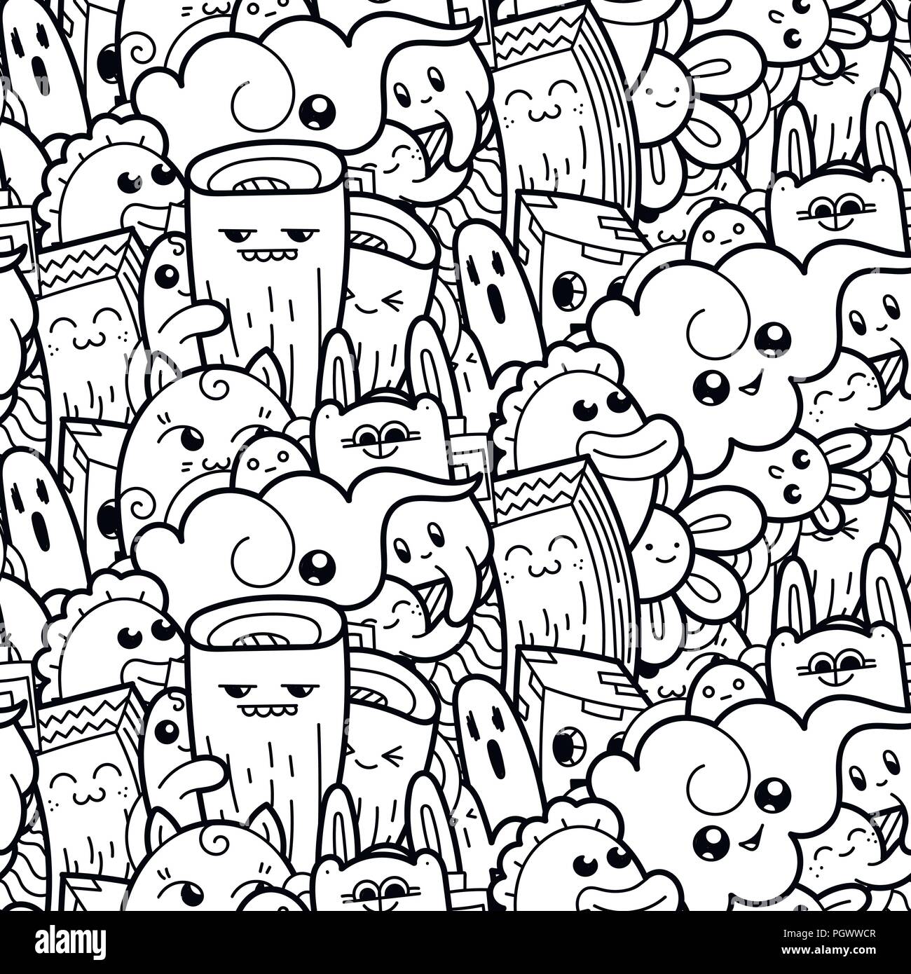 many monsters, doodle art style, Colorful, Funny, Vibrant, Textu