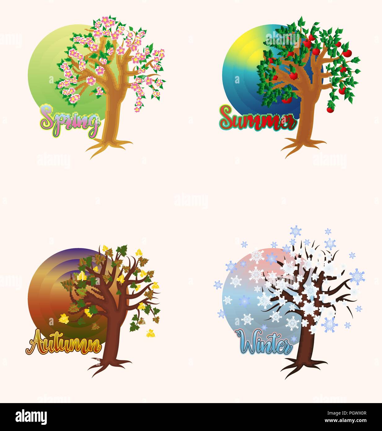 Four seasons cards, vector illustration Stock Vector