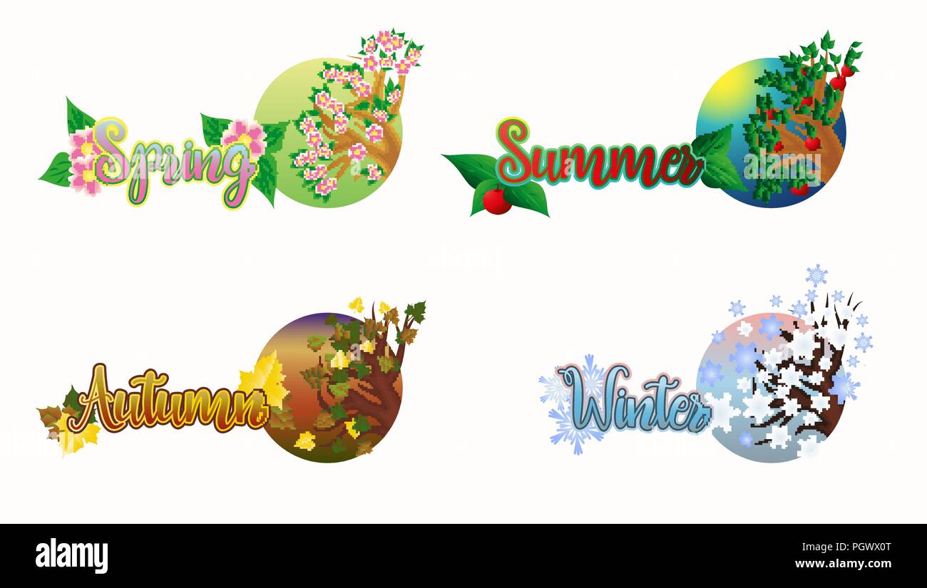 Four seasons cards, vector illustration Stock Vector