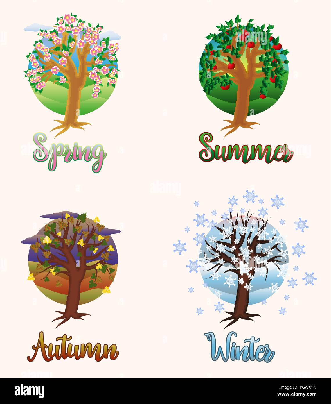 Four seasons cards, vector illustration Stock Vector