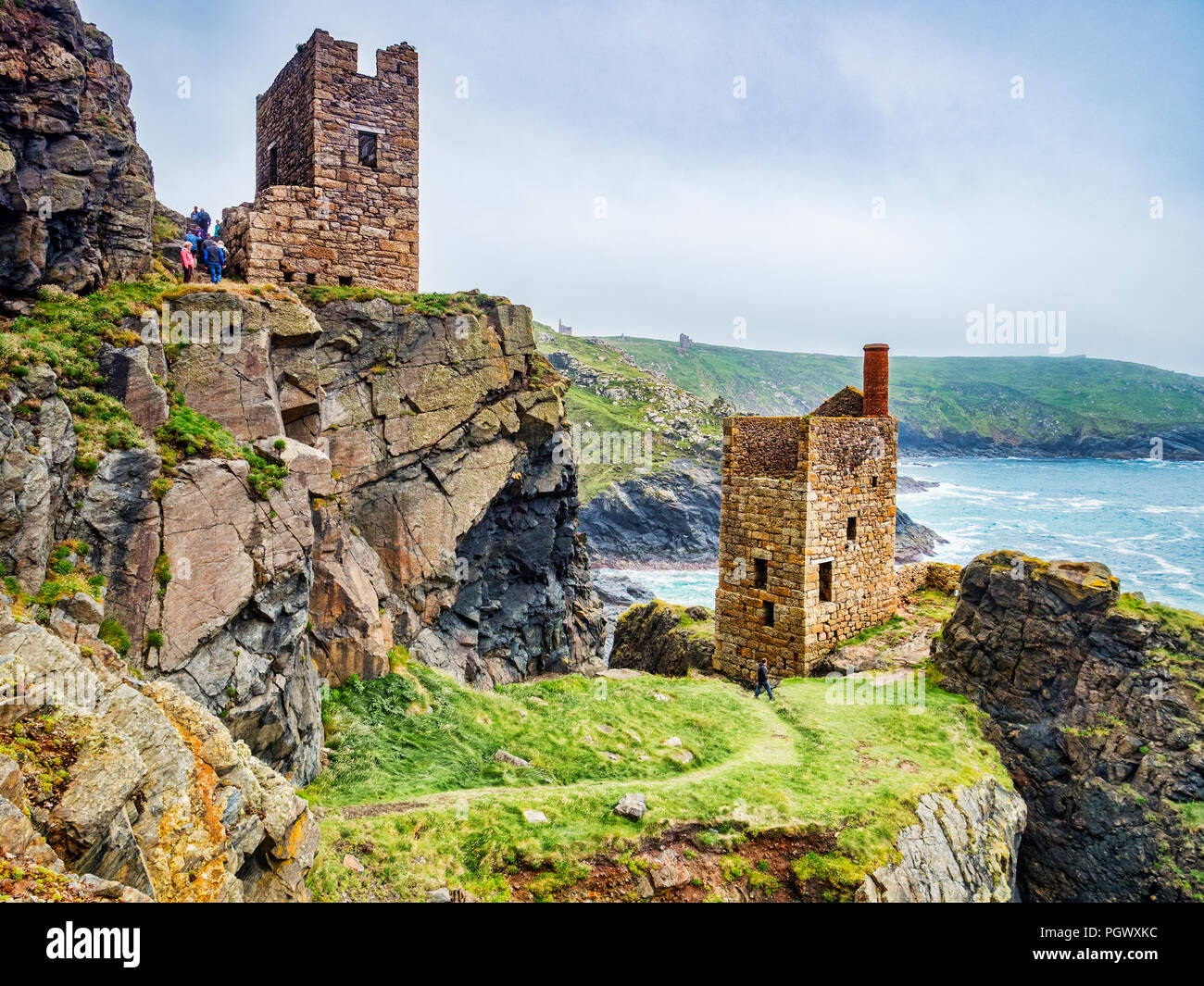 The Crowns Engine Houses, part of the Botallack Mine in Cornwall, England,UK. Stock Photo