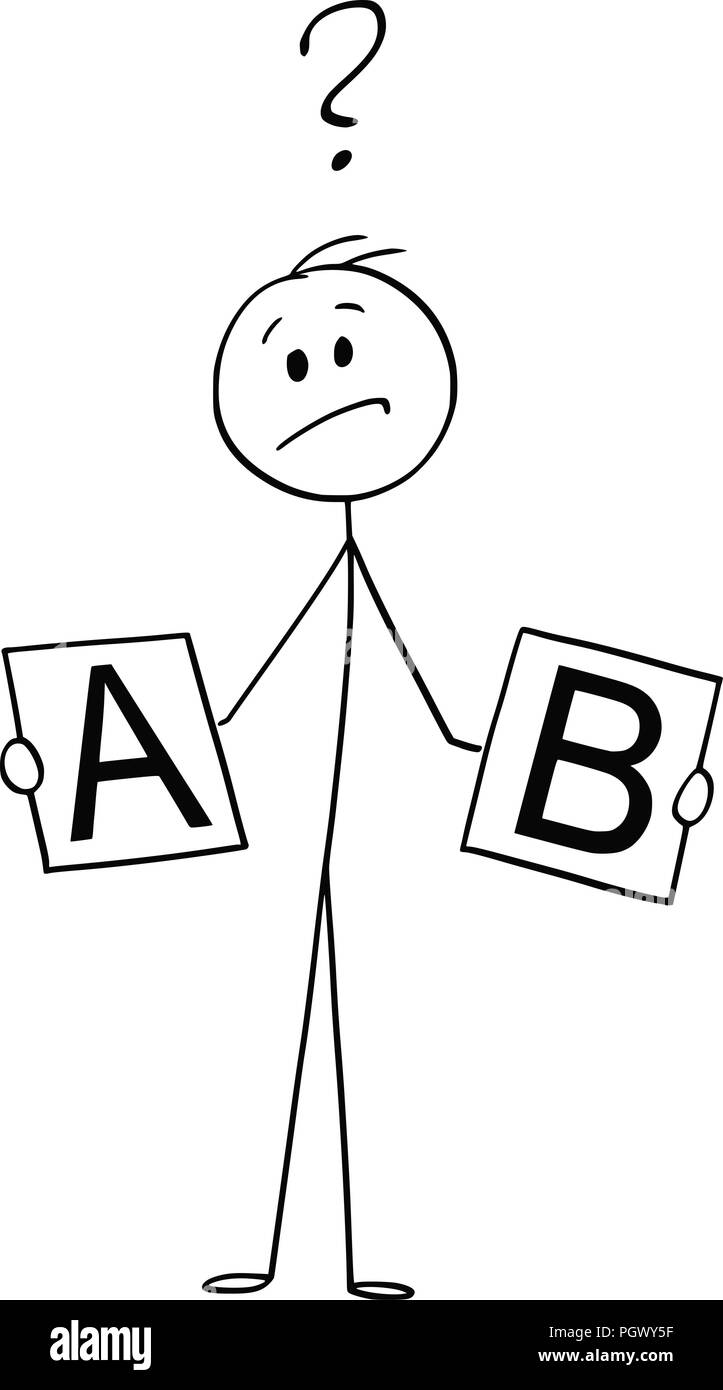 Cartoon of Man or Businessman Deciding Between Two Options Stock Vector