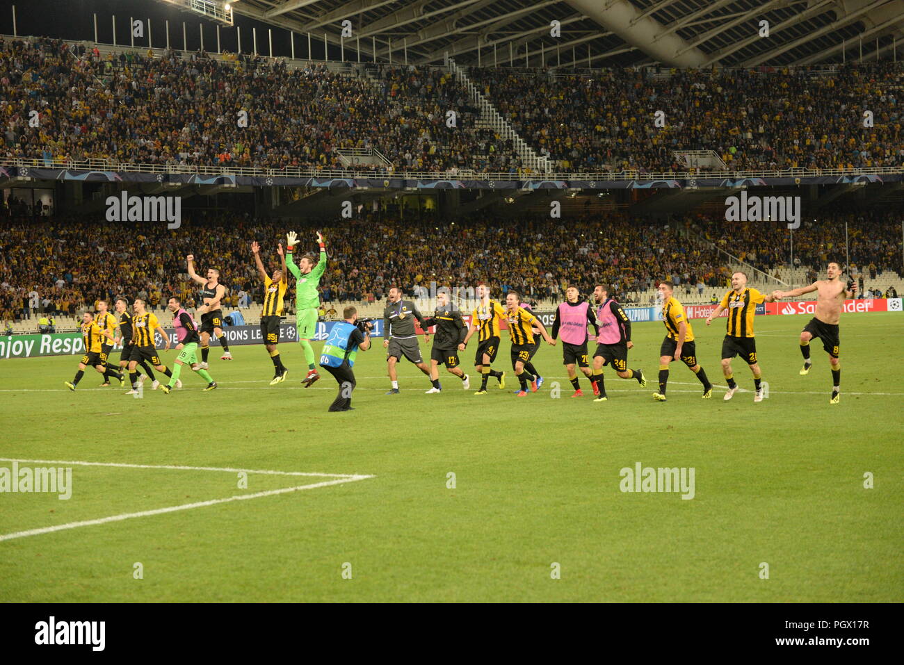 Athens, Greece. 28th Aug, 2018. Celebrations of players of AEK after the  winning and the qualification to Champions League. Credit: Dimitrios  Karvountzis/Pacific Press/Alamy Live News Stock Photo - Alamy