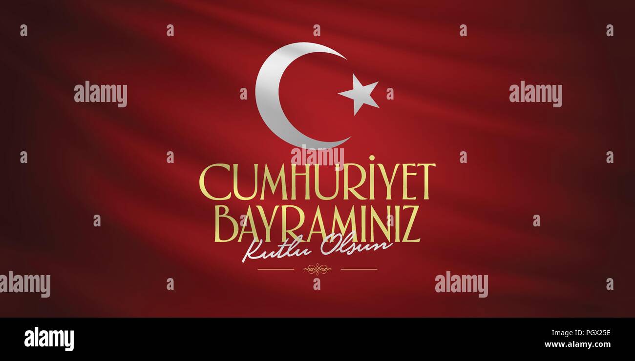 29 ekim Cumhuriyet Bayrami. 29 october Republic Day Turkey and the National Day in Turkey, wishes card design. 29 Ekim Cumhuriyet Bayrami Kutlu Olsun. Stock Vector
