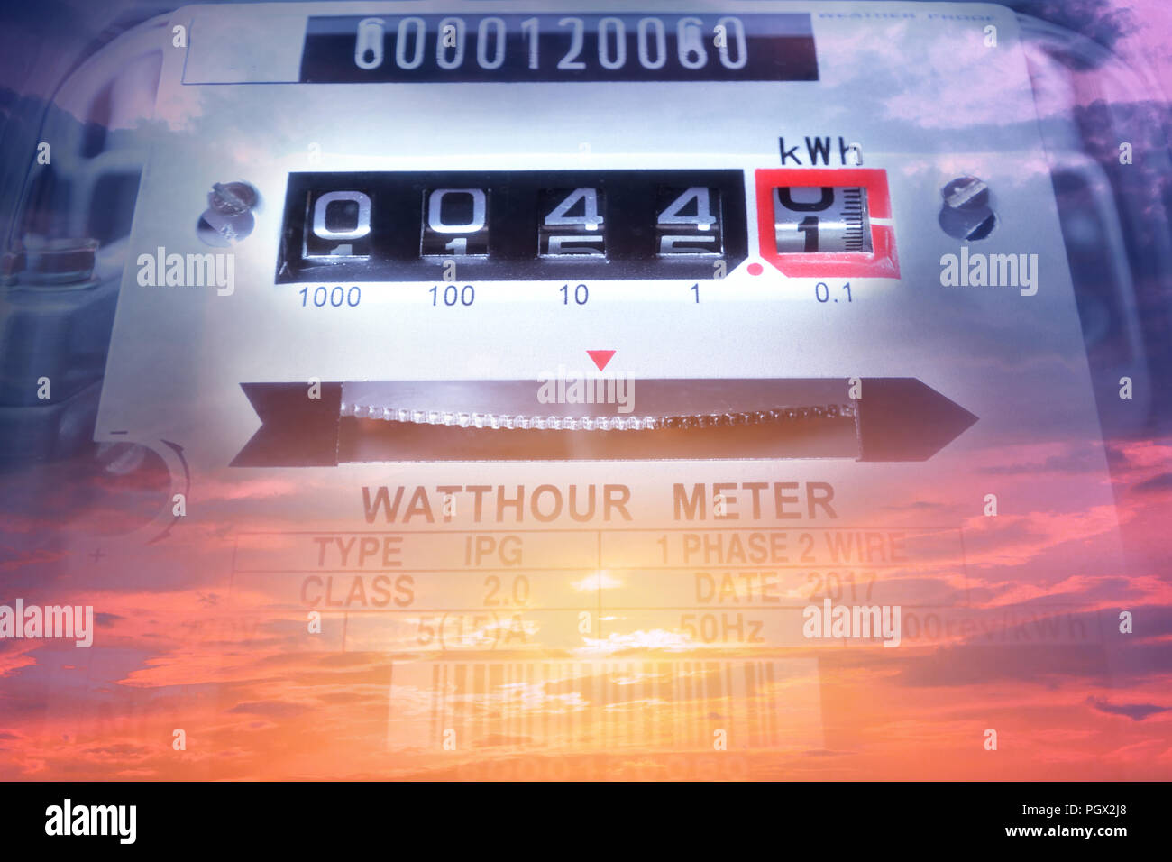 Electric power meter measuring power usage. Watt hour electric meter